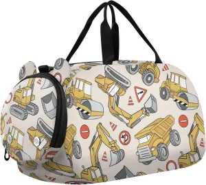 VIGTRO Construction Trucks Bulldozers Kids Overnight Travel Duffel Bag Sport Gym Bag for Boys Girls with Shoe Compartment, Carry On Weekender Luggage Bag for Dance Swim Yoga