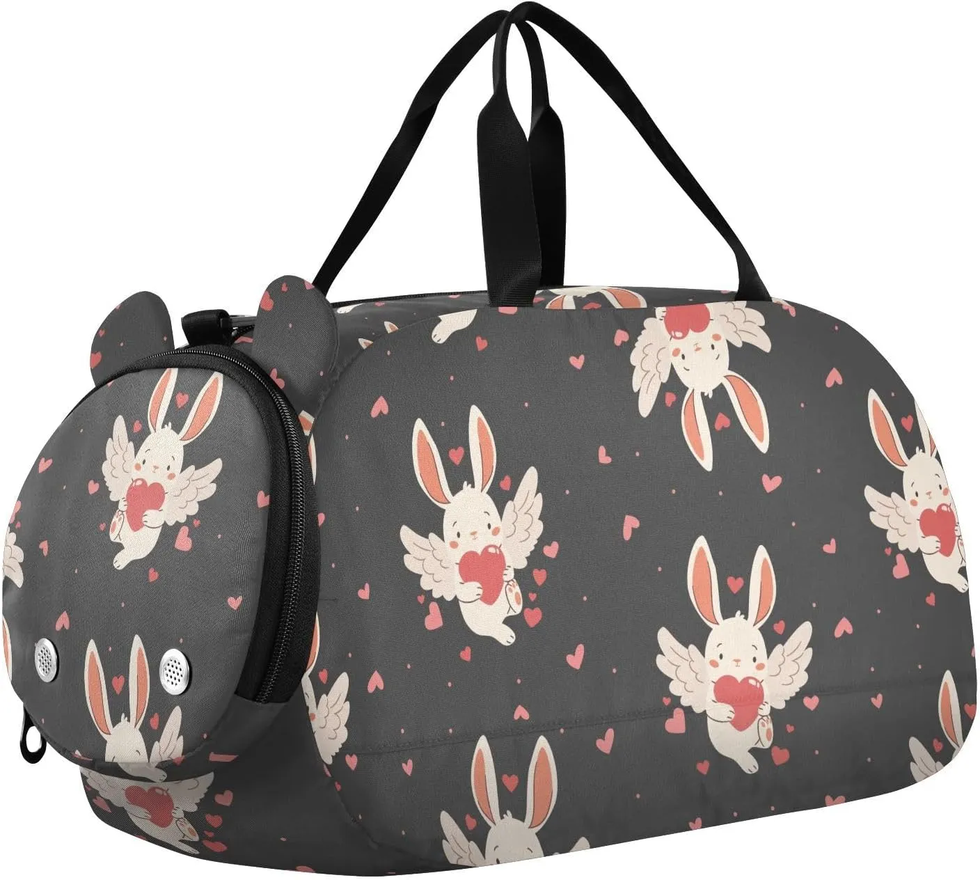 VIGTRO Cute Rabbit with Wings Kids Overnight Travel Duffel Bag Sport Gym Bag for Boys Girls with Shoe Compartment, Valentine's Day Carry On Weekender Luggage Bag for Dance Swim Yoga