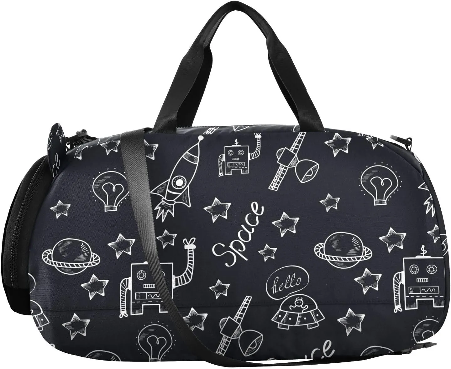 VIGTRO Space Stars Astronomy Kids Overnight Travel Duffel Bag Sport Gym Bag for Boys Girls with Shoe Compartment, Chalk Style Carry On Weekender Luggage Bag for Dance Swim Yoga