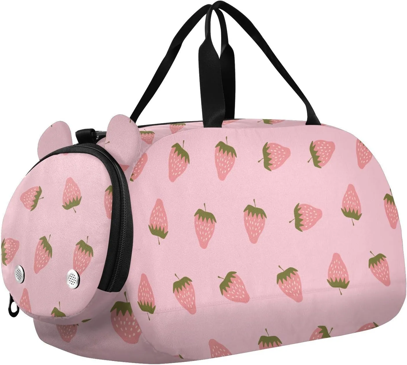 VIGTRO Strawberry Pink Background Kids Overnight Travel Duffel Bag Sport Gym Bag for Boys Girls with Shoe Compartment, Carry On Weekender Luggage Bag for Dance Swim Yoga