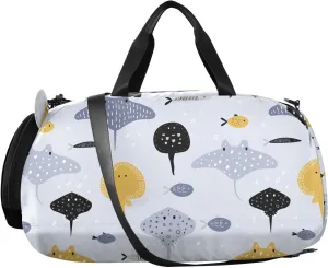 VIGTRO Underwater Cute Fish Animals Kids Overnight Travel Duffel Bag Sport Gym Bag for Boys Girls with Shoe Compartment, Carry On Weekender Luggage Bag for Dance Swim Yoga