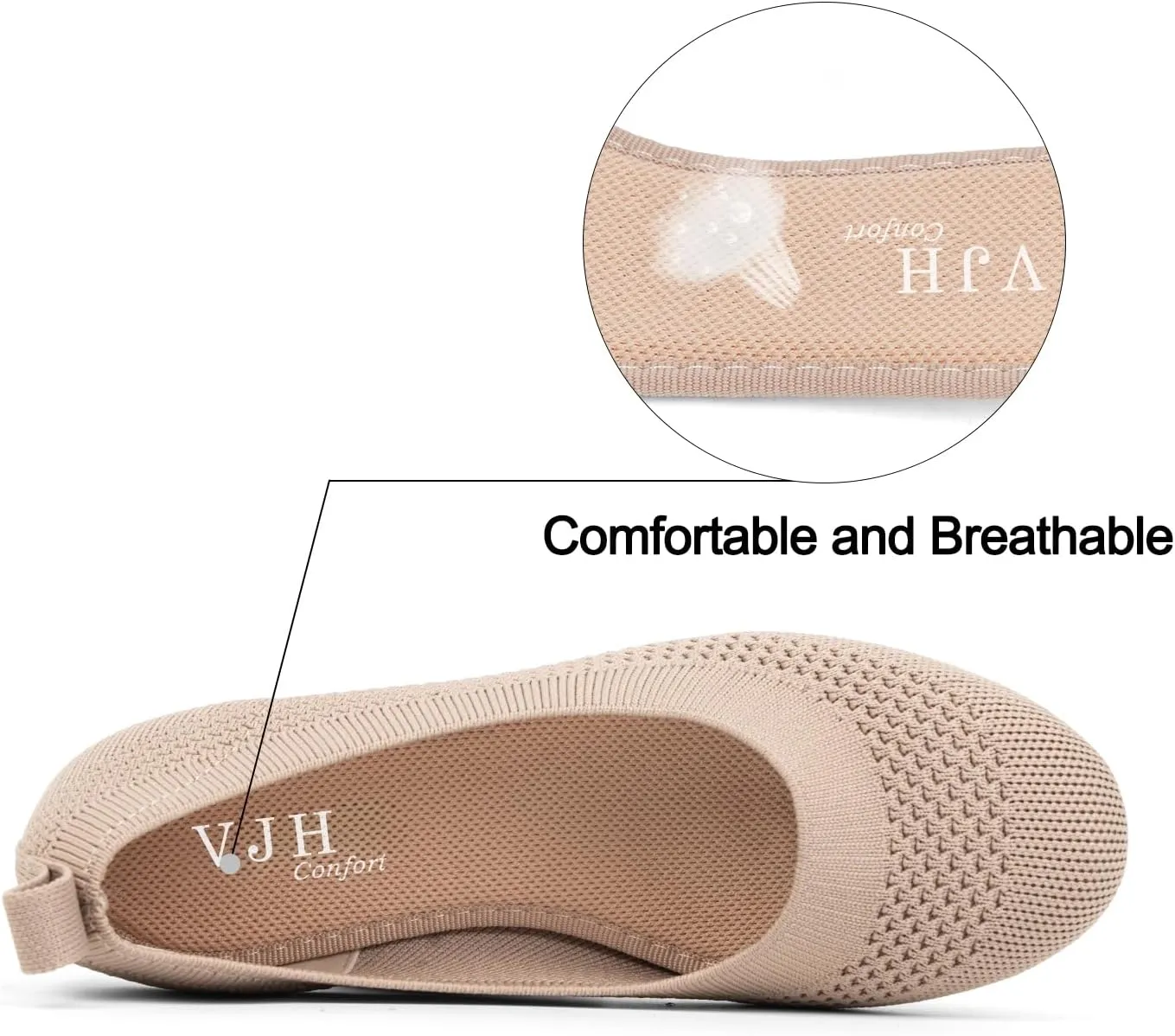 VJH confort Women’s Flats Shoes Ballet Knit Comfort Foldable Round Toe Slip-on Casual Office Work Walking Flats