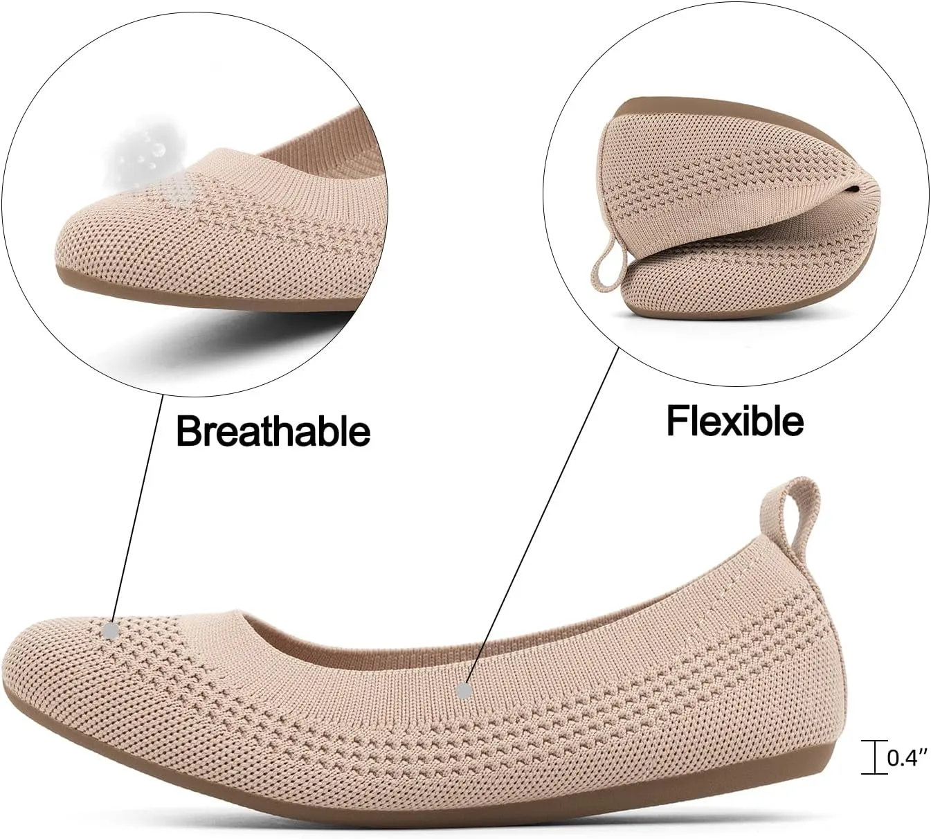 VJH confort Women’s Flats Shoes Ballet Knit Comfort Foldable Round Toe Slip-on Casual Office Work Walking Flats