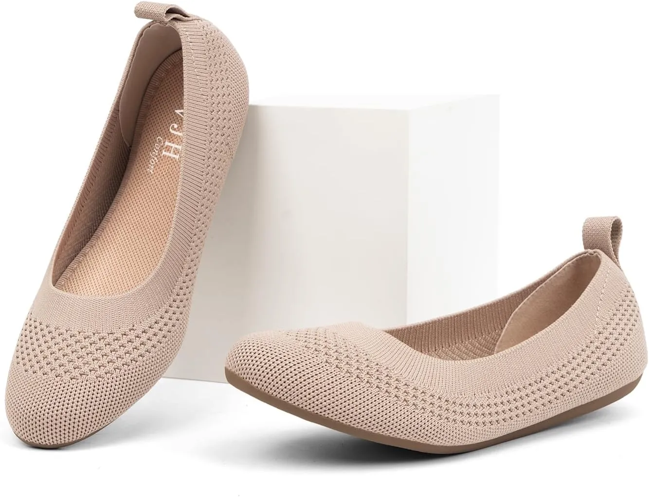VJH confort Women’s Flats Shoes Ballet Knit Comfort Foldable Round Toe Slip-on Casual Office Work Walking Flats