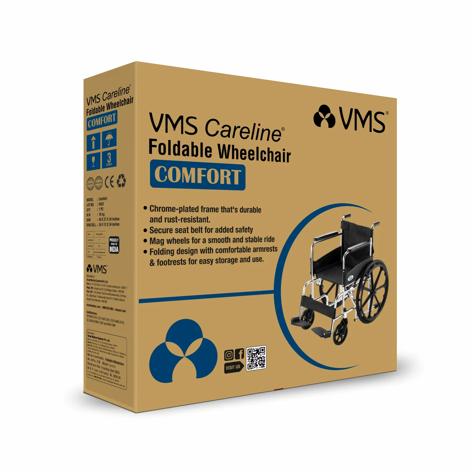 VMS Careline Foldable Manual Wheelchair - Comfort