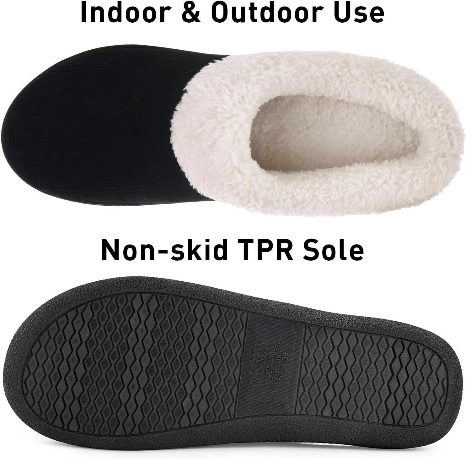VONMAY Fuzzy House Slippers for Women Memory Foam Slippers with Fleece Collar Indoor Outdoor