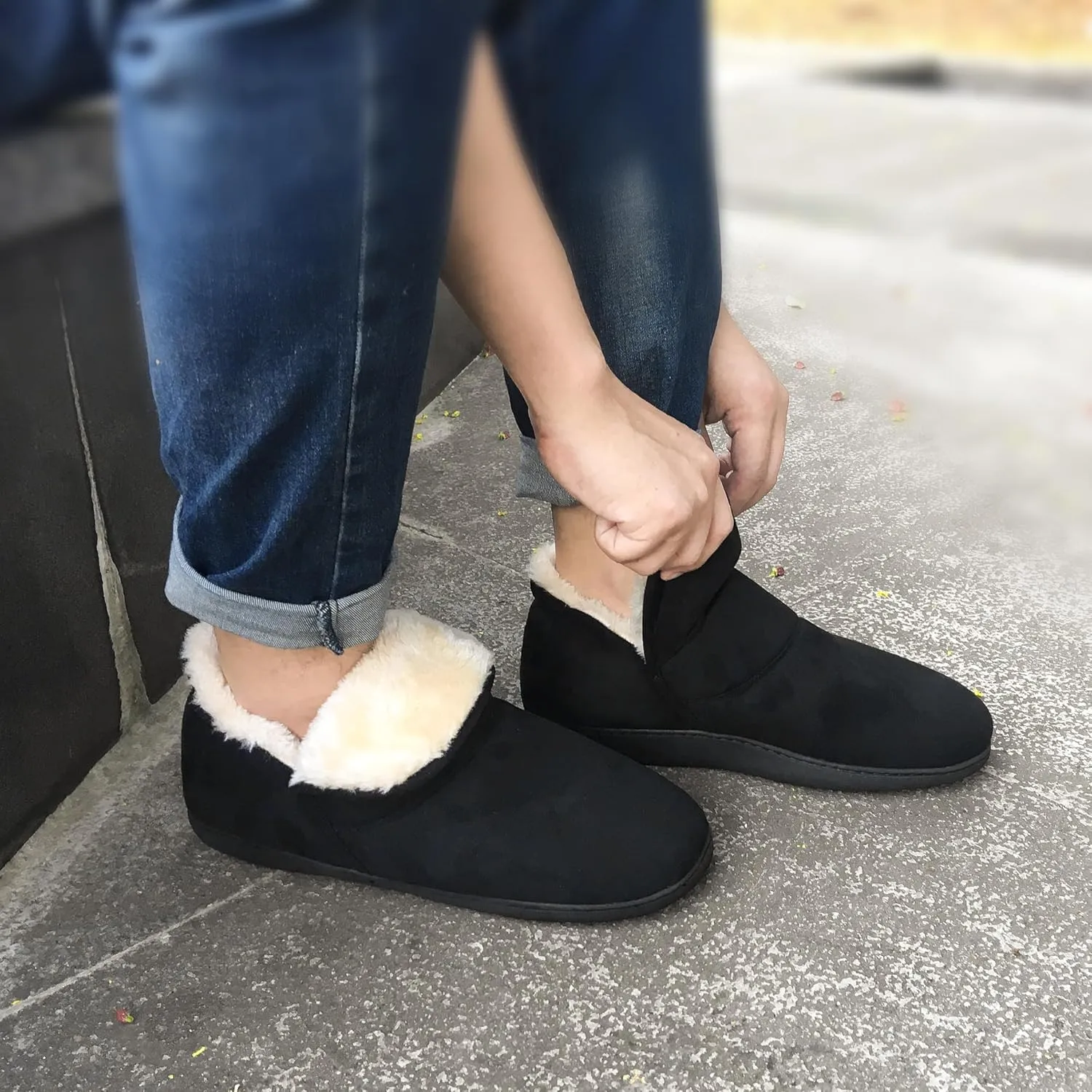 VONMAY Men's Booties Slippers Ankle Warm Plush Fuzzy Memory Foam House Shoes