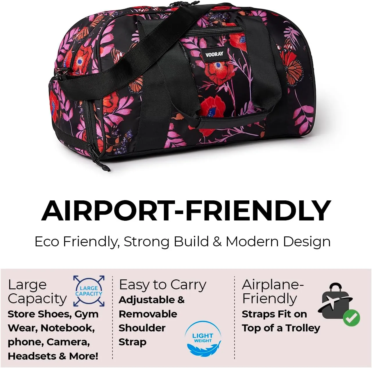 Vooray Burner Gym Duffel Bag, Gym Bag for Women and Men with Shoe Compartment, Weekender, Overnight & Travel Duffel for Sports and Workout