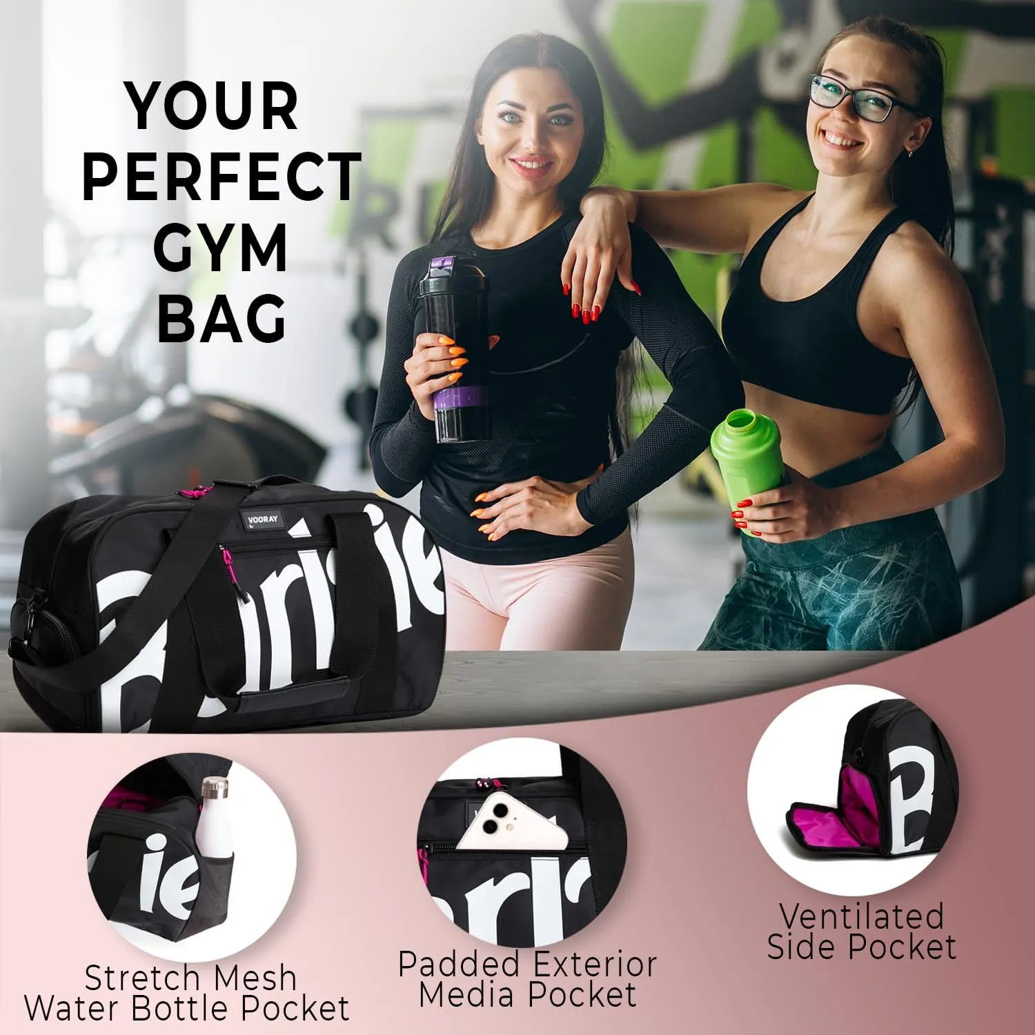 Vooray Burner Gym Duffel Bag, Gym Bag for Women and Men with Shoe Compartment, Weekender, Overnight & Travel Duffel for Sports and Workout