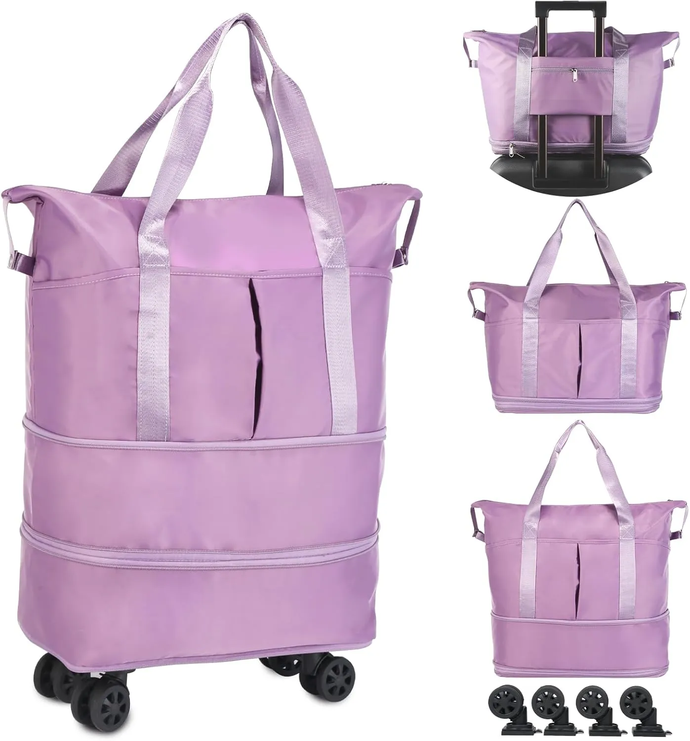 VOOWO Rolling Duffle Bag with Wheels, Expandable Foldable Duffel Bag with Wheels for Travel, Rolling Luggage Carry on Duffel Bag, Wheeled Travel Duffle Bag, Large Weekend Bag for Women & Men