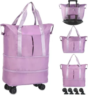 VOOWO Rolling Duffle Bag with Wheels, Expandable Foldable Duffel Bag with Wheels for Travel, Rolling Luggage Carry on Duffel Bag, Wheeled Travel Duffle Bag, Large Weekend Bag for Women & Men