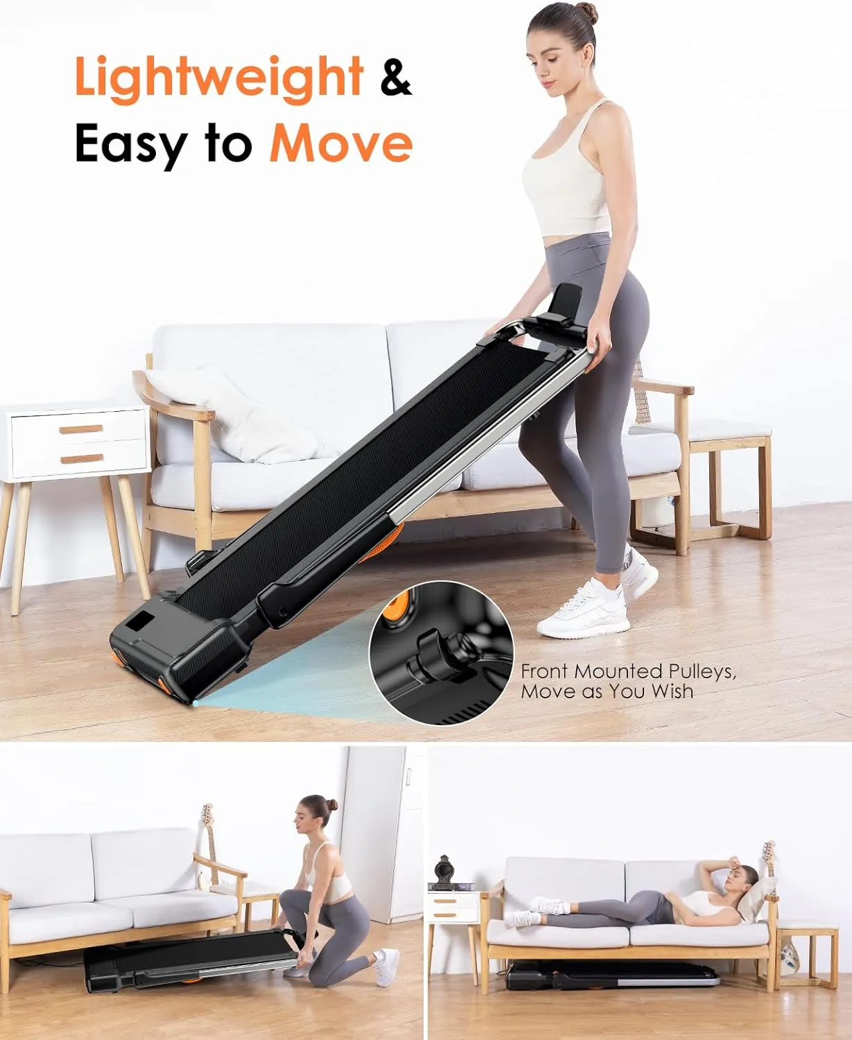 Walking Pad Treadmill, Under Desk Treadmill for Home & Office, Wide Running Belt, Remote Control, Installation Free, Easy to Move, 300 LB Capacity