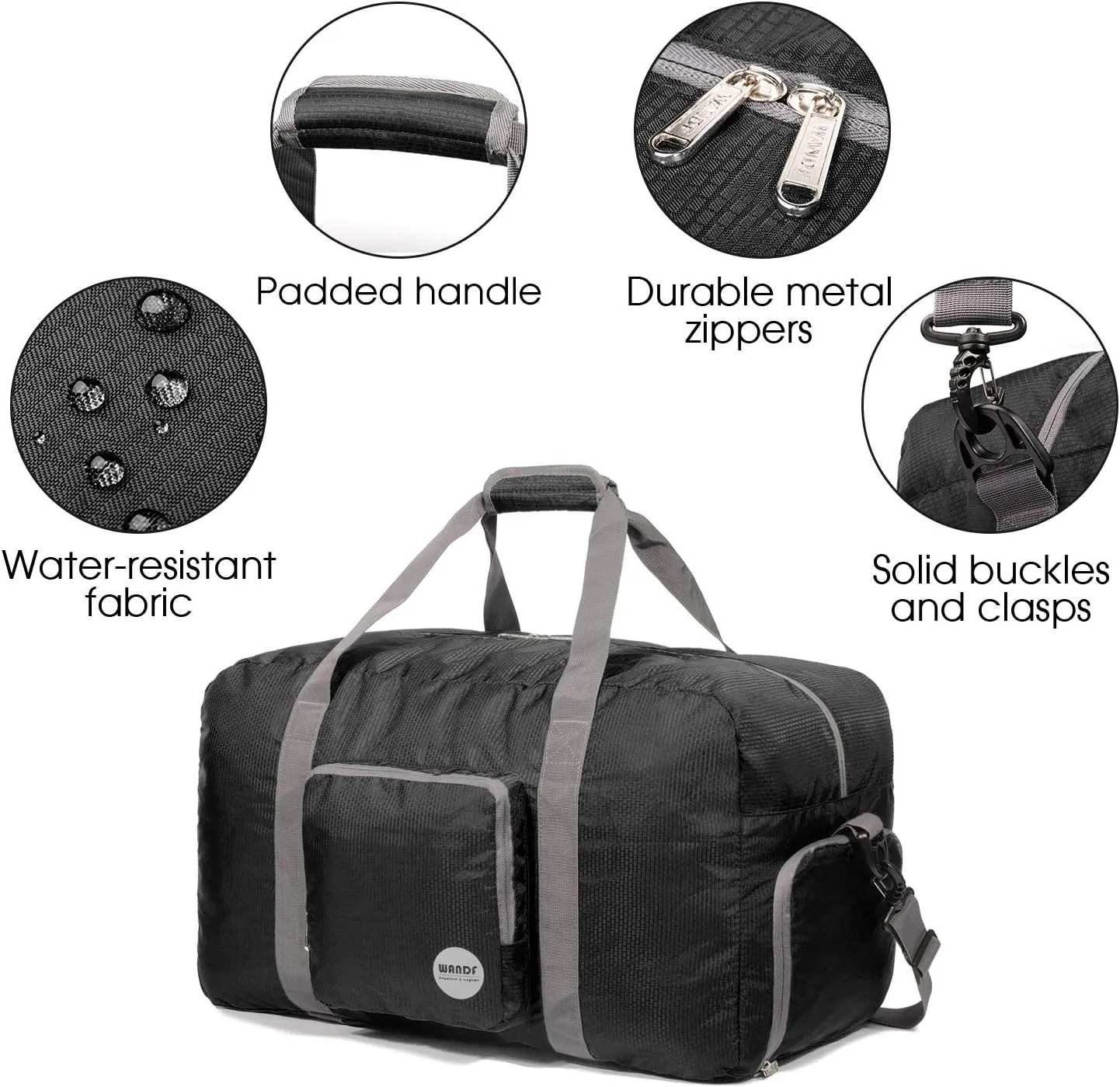 WANDF Foldable Travel Duffel Bag 60-120L Duffle Carry on for Women and Men