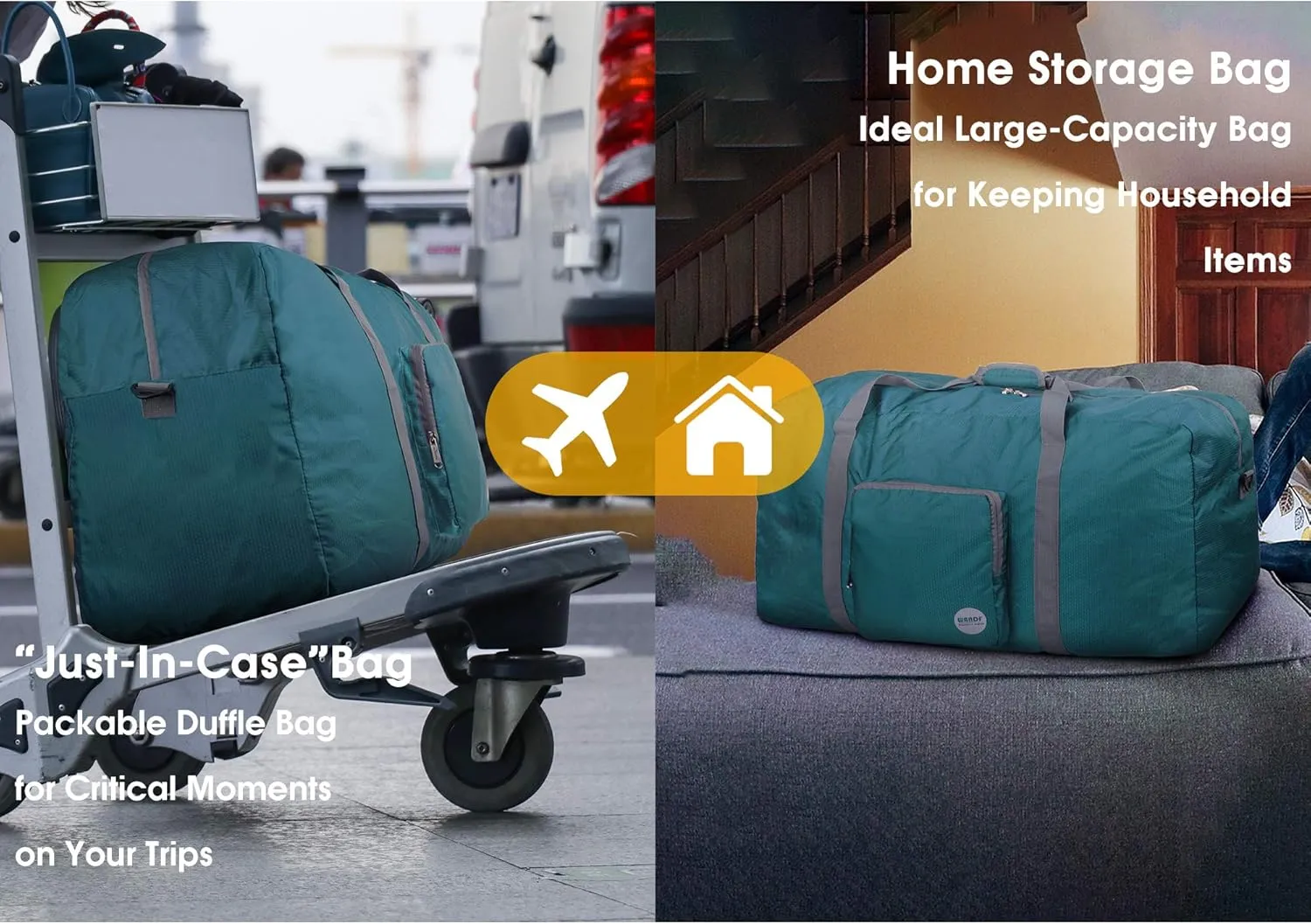WANDF Foldable Travel Duffel Bag 60-120L Duffle Carry on for Women and Men