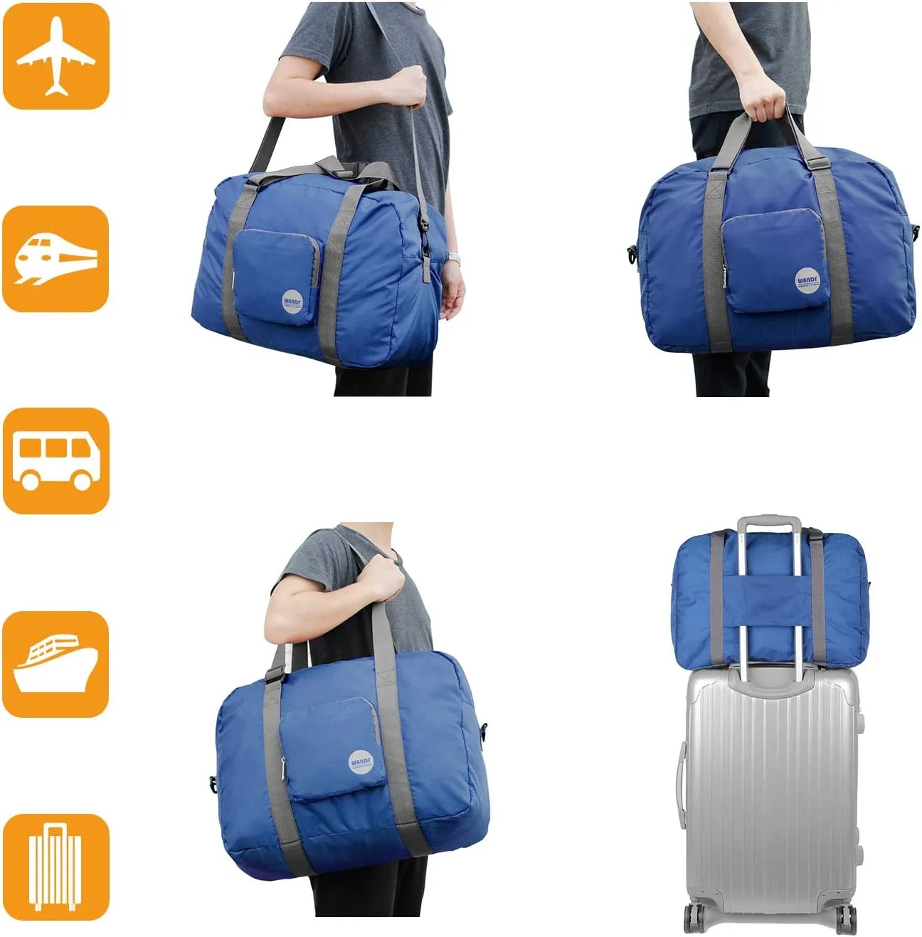 WANDF For Spirit Airlines Personal Item Bag 18x14x8 Foldable Travel Duffel Carry on Weekender Overnight for Women Men
