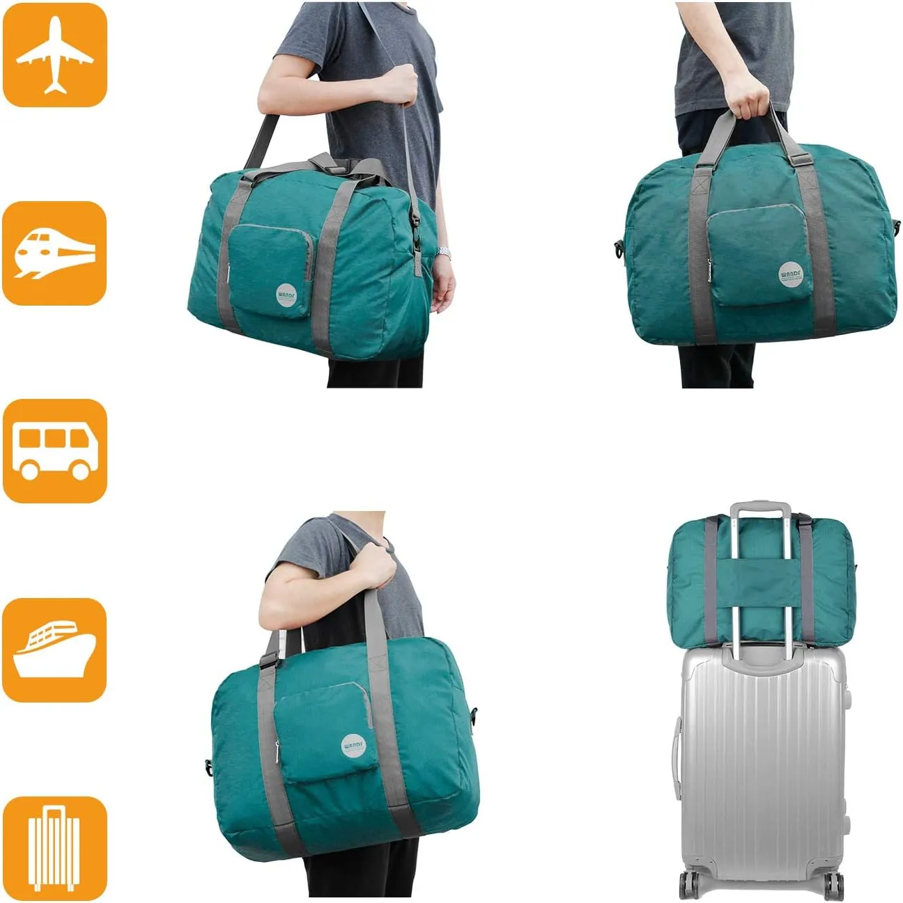WANDF For Spirit Airlines Personal Item Bag 18x14x8 Foldable Travel Duffel Carry on Weekender Overnight for Women Men