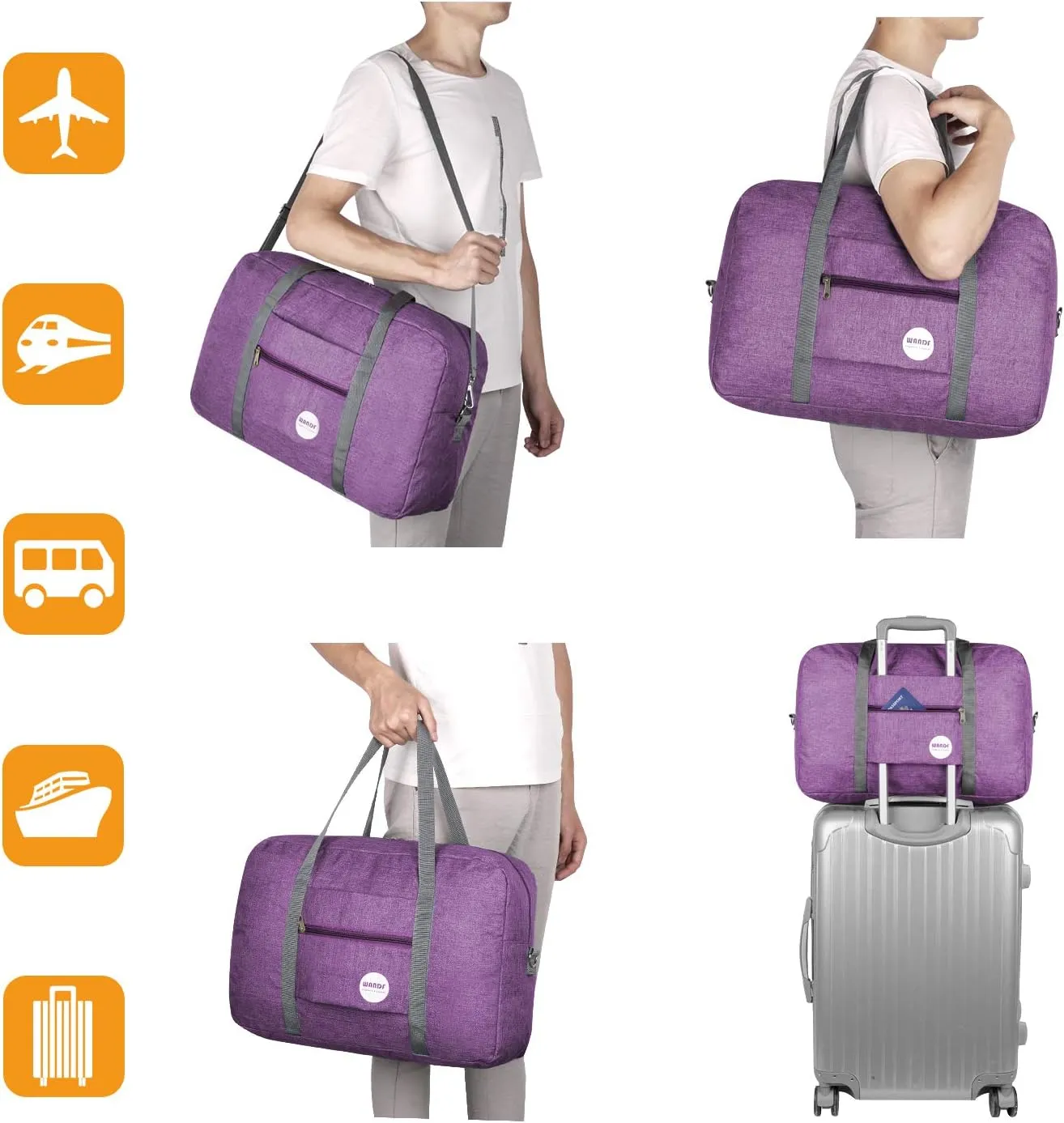 WANDF For Spirit Airlines Personal Item Bag 18x14x8 Travel Duffel Bag Underseat Foldable Carry-on Luggage for Women