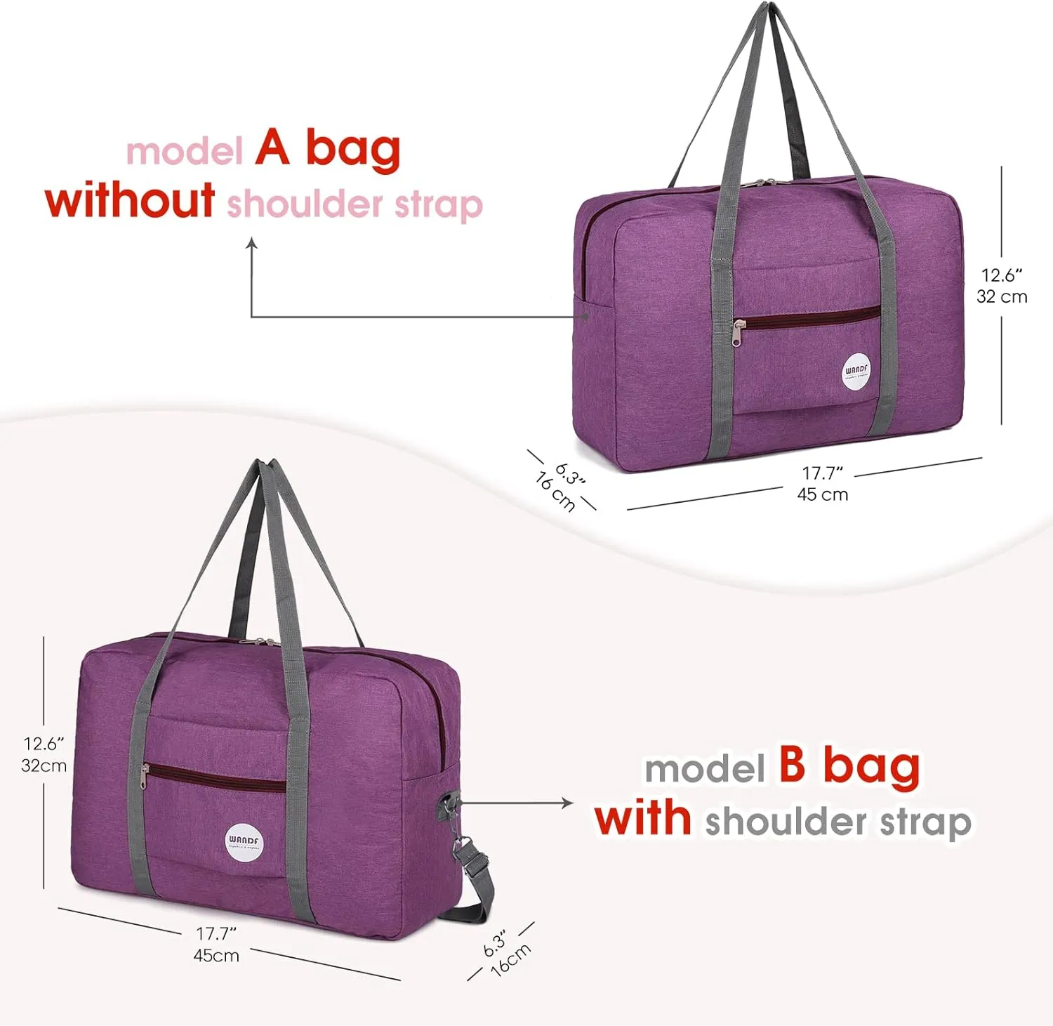 WANDF For Spirit Airlines Personal Item Bag 18x14x8 Travel Duffel Bag Underseat Foldable Carry-on Luggage for Women