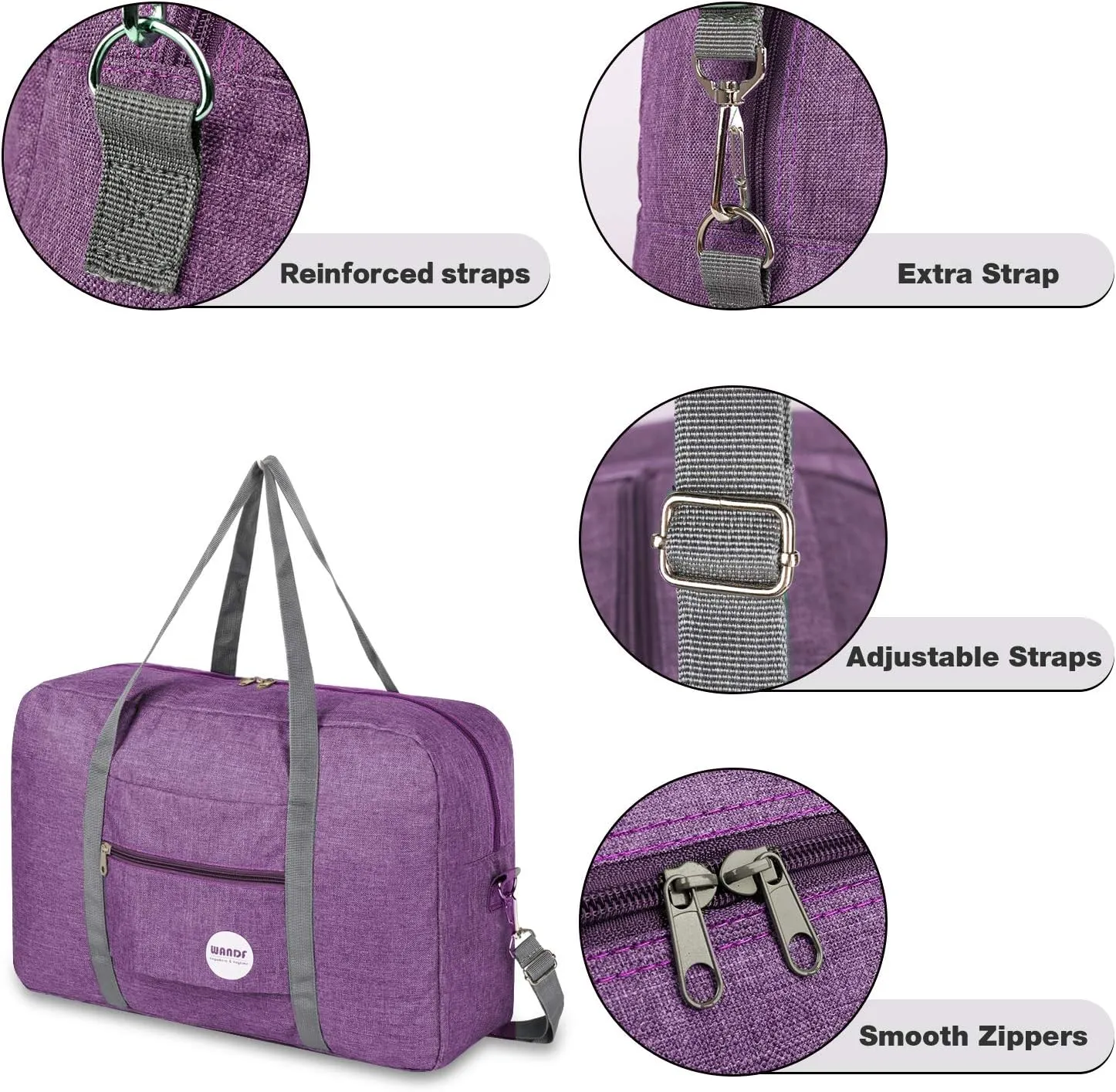 WANDF For Spirit Airlines Personal Item Bag 18x14x8 Travel Duffel Bag Underseat Foldable Carry-on Luggage for Women