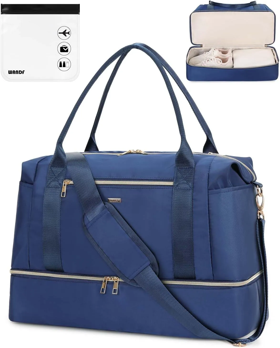 WANDF For Spirit Airlines Personal Item Bag 18x14x8 Underseat with Wet Pocket & Shoe Compartment & Tsa Approved Toiletry Bag