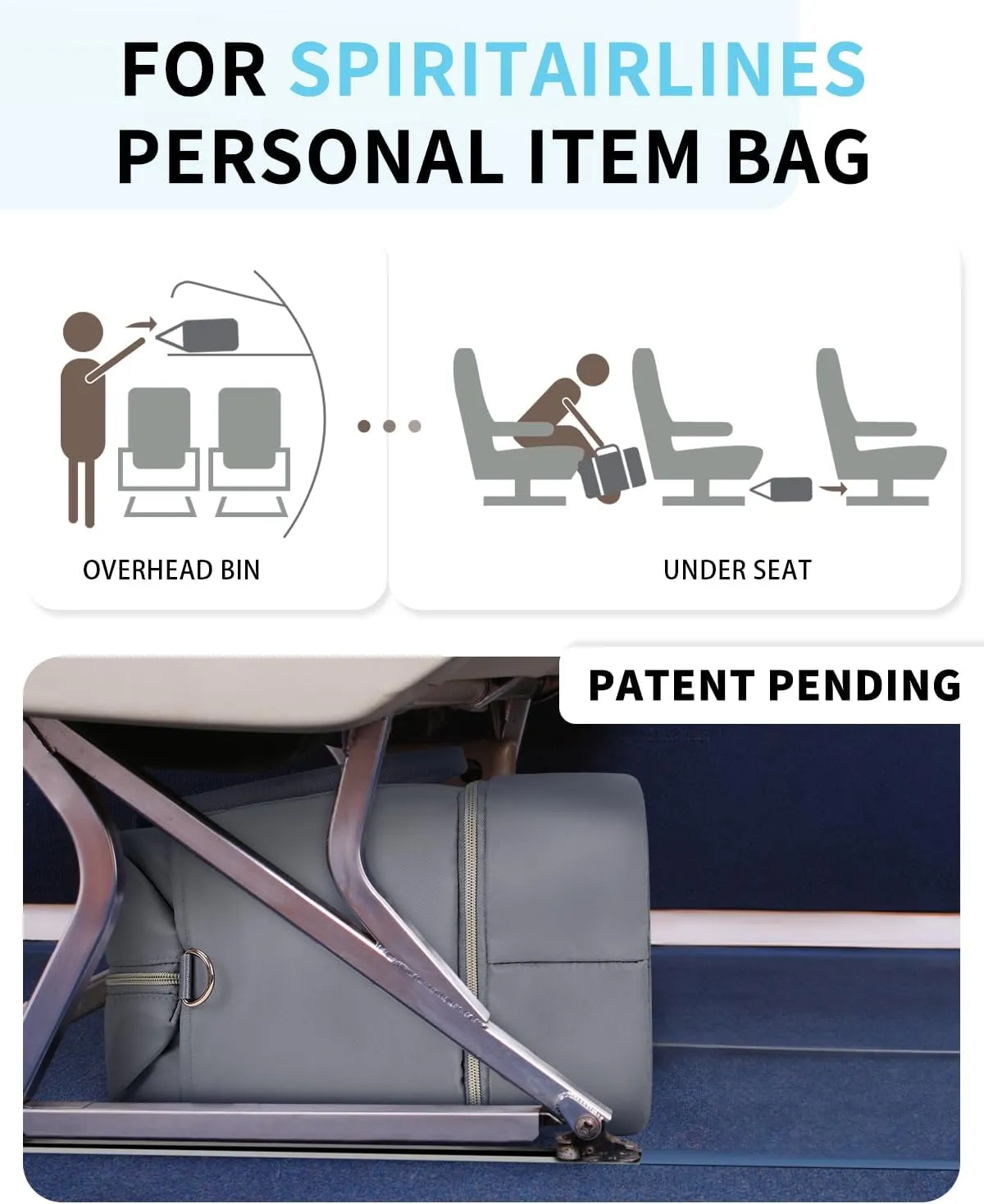 WANDF For Spirit Airlines Personal Item Bag 18x14x8 Underseat with Wet Pocket & Shoe Compartment & Tsa Approved Toiletry Bag