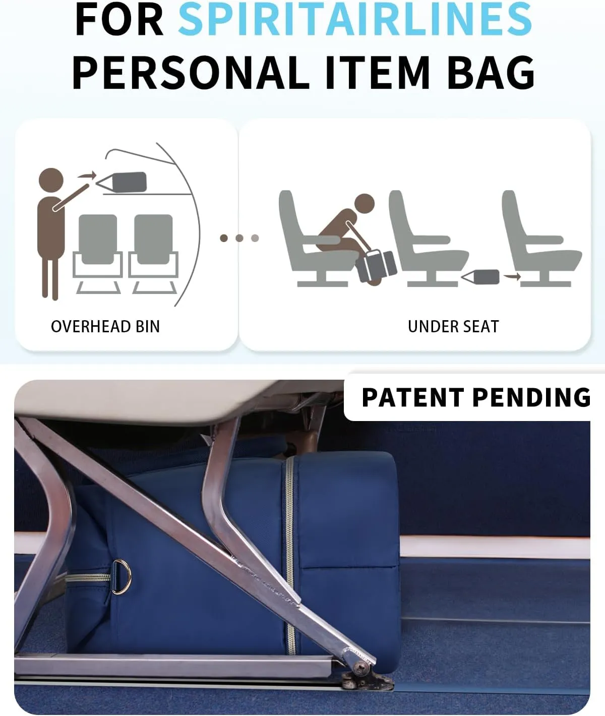 WANDF For Spirit Airlines Personal Item Bag 18x14x8 Underseat with Wet Pocket & Shoe Compartment & Tsa Approved Toiletry Bag