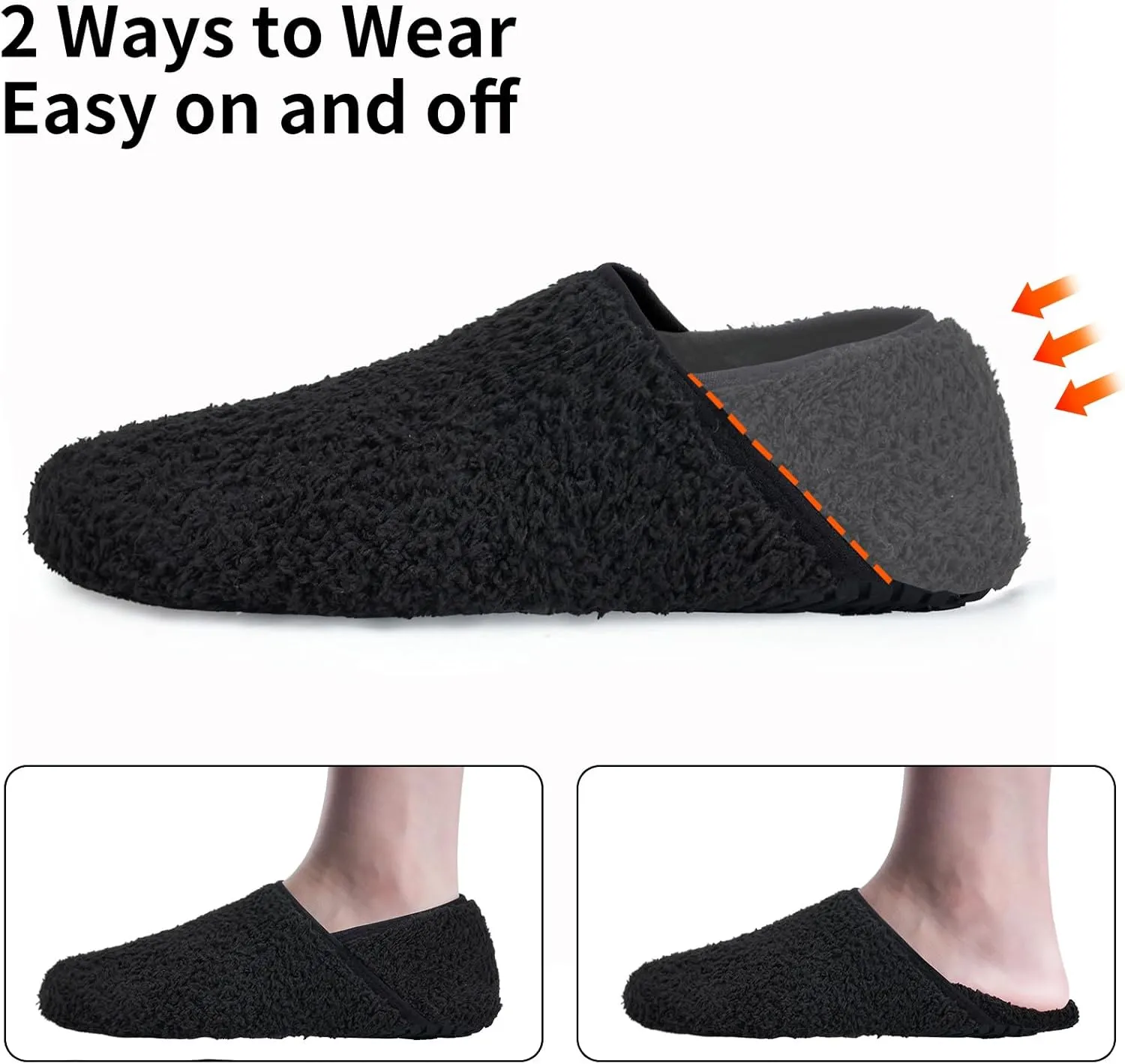 WateLves Womens & Mens Lightweight Cozy Faux Furry House Slippers - Rubber Sole Slip On Sock Shoes - Foldable Travel Slippers - Indoor & Outdoor