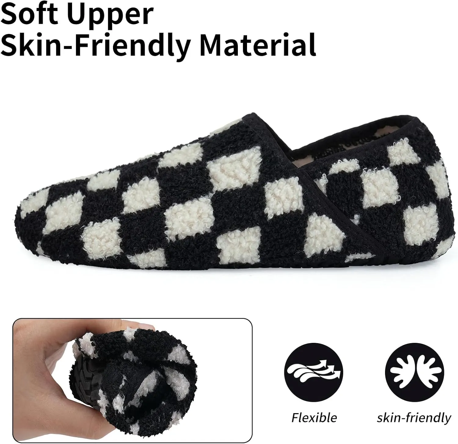 WateLves Womens & Mens Lightweight Cozy Faux Furry House Slippers - Rubber Sole Slip On Sock Shoes - Foldable Travel Slippers - Indoor & Outdoor