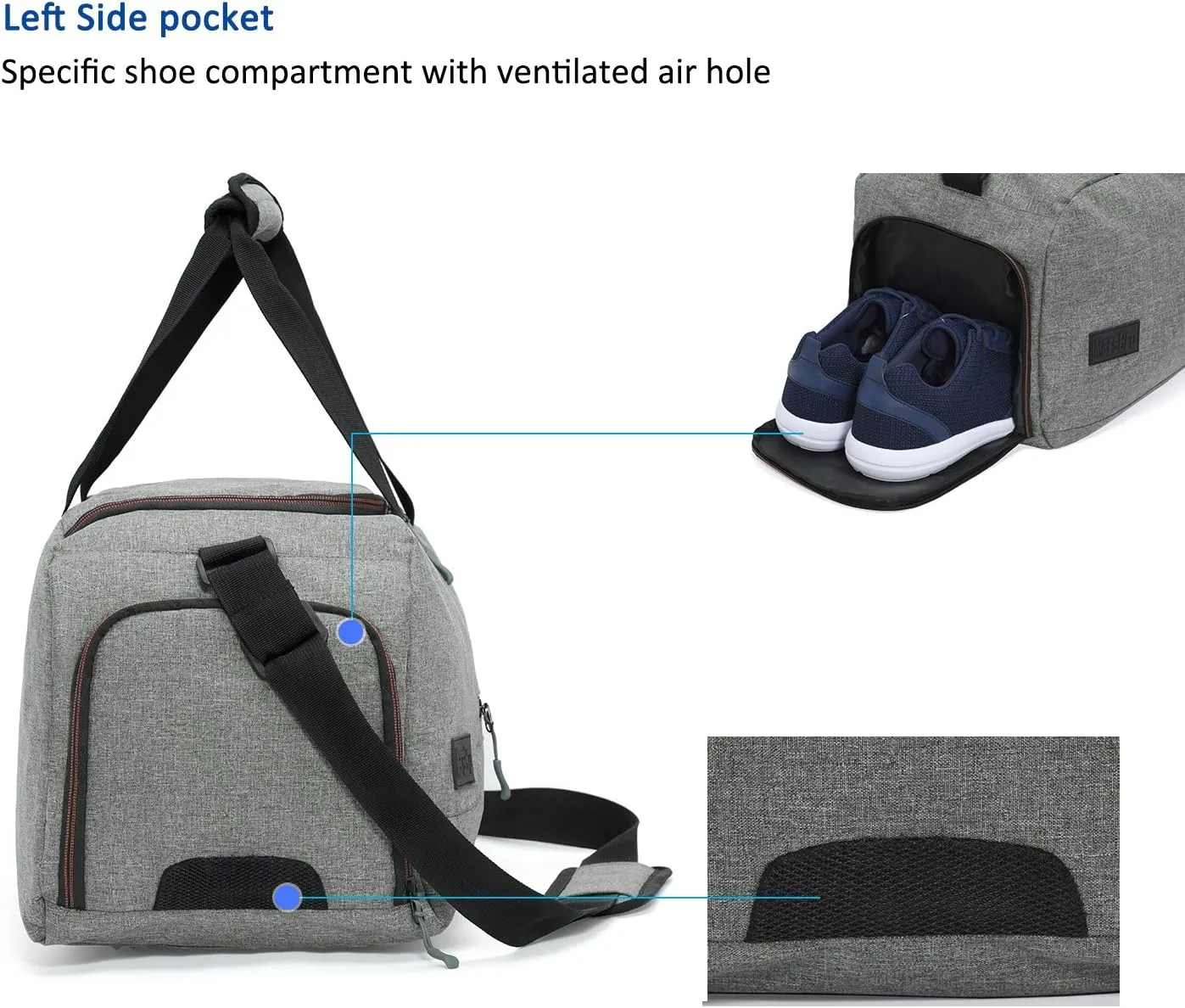Water Resistant Sports Gym Travel Weekender Duffel Bag with Shoe Compartment