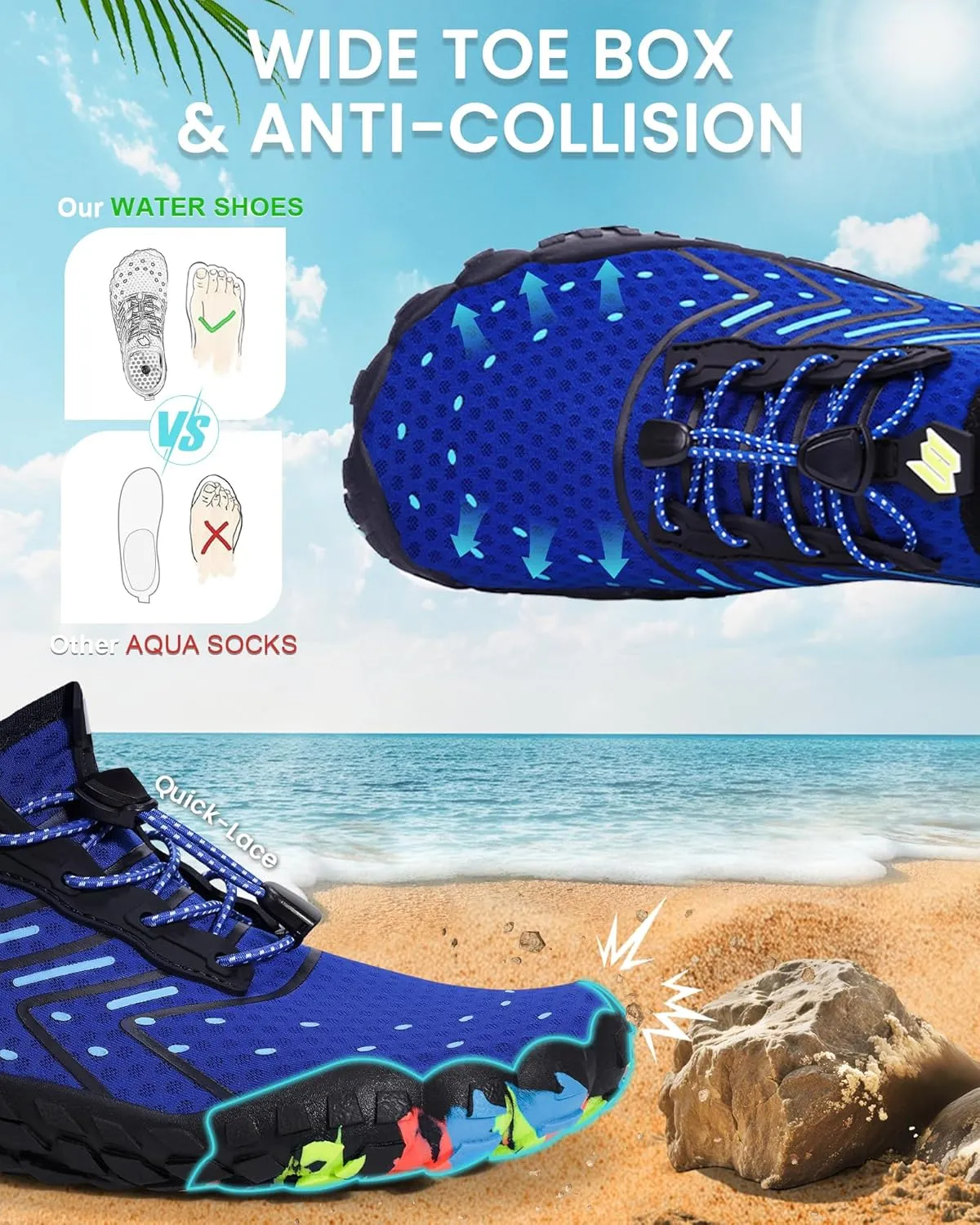 Water Shoes for Women Men Adult Quick-Dry Aqua Socks Breathable Barefoot Shoes for Swim Beach River Pool Lake Hiking Kayaking Surfing