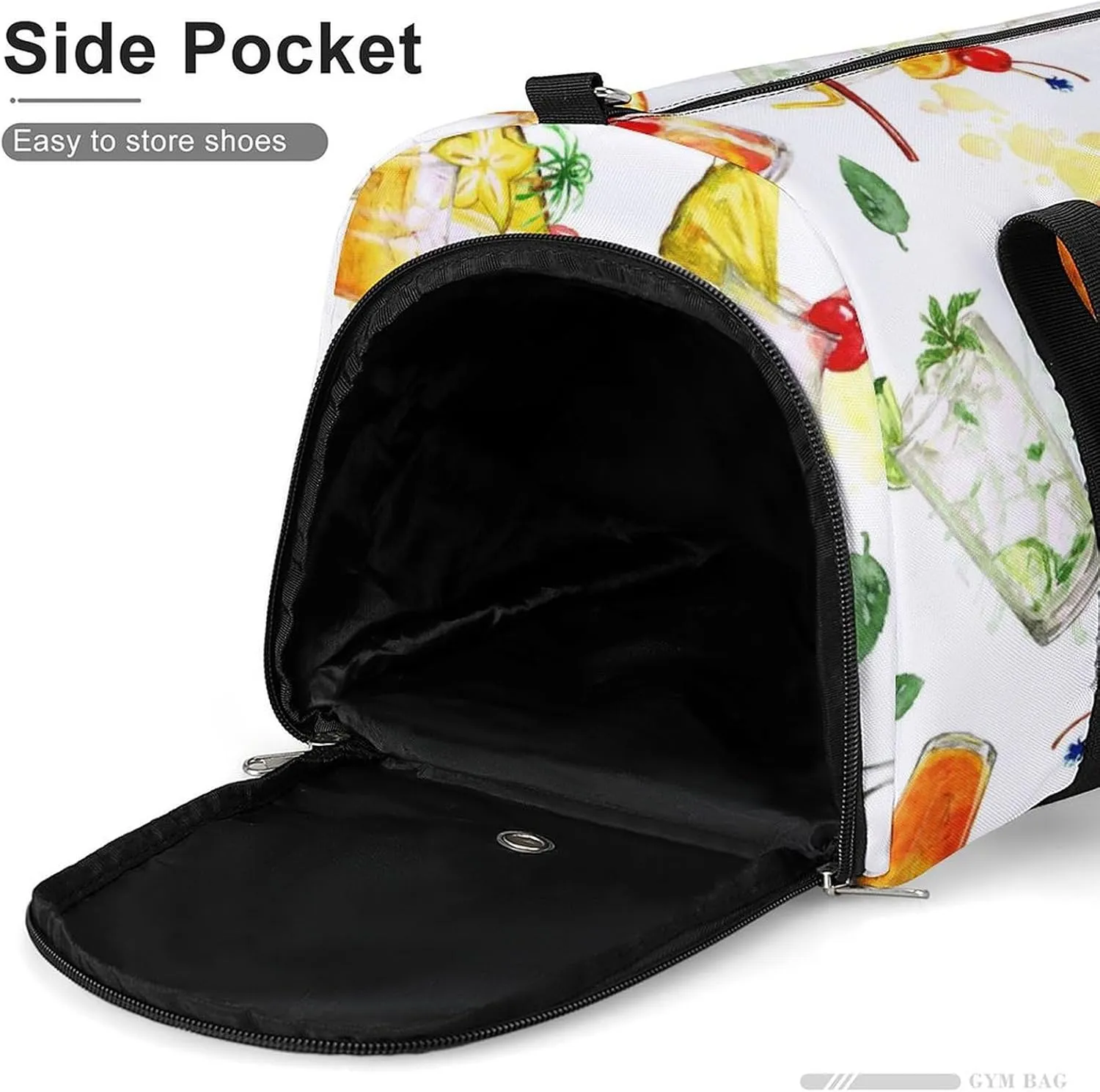 Watercolor Summer Cocktails Fitness Large Gym Bag for Unisex with Shoe Compartment & Wet Pocket
