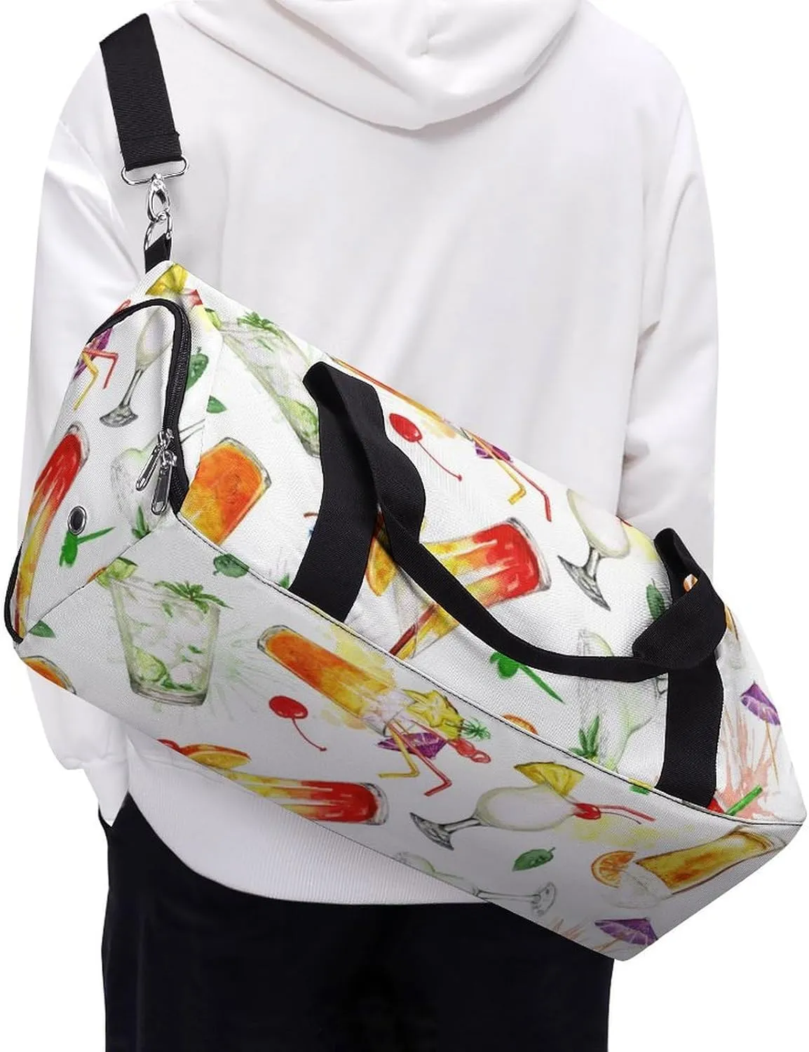 Watercolor Summer Cocktails Fitness Large Gym Bag for Unisex with Shoe Compartment & Wet Pocket