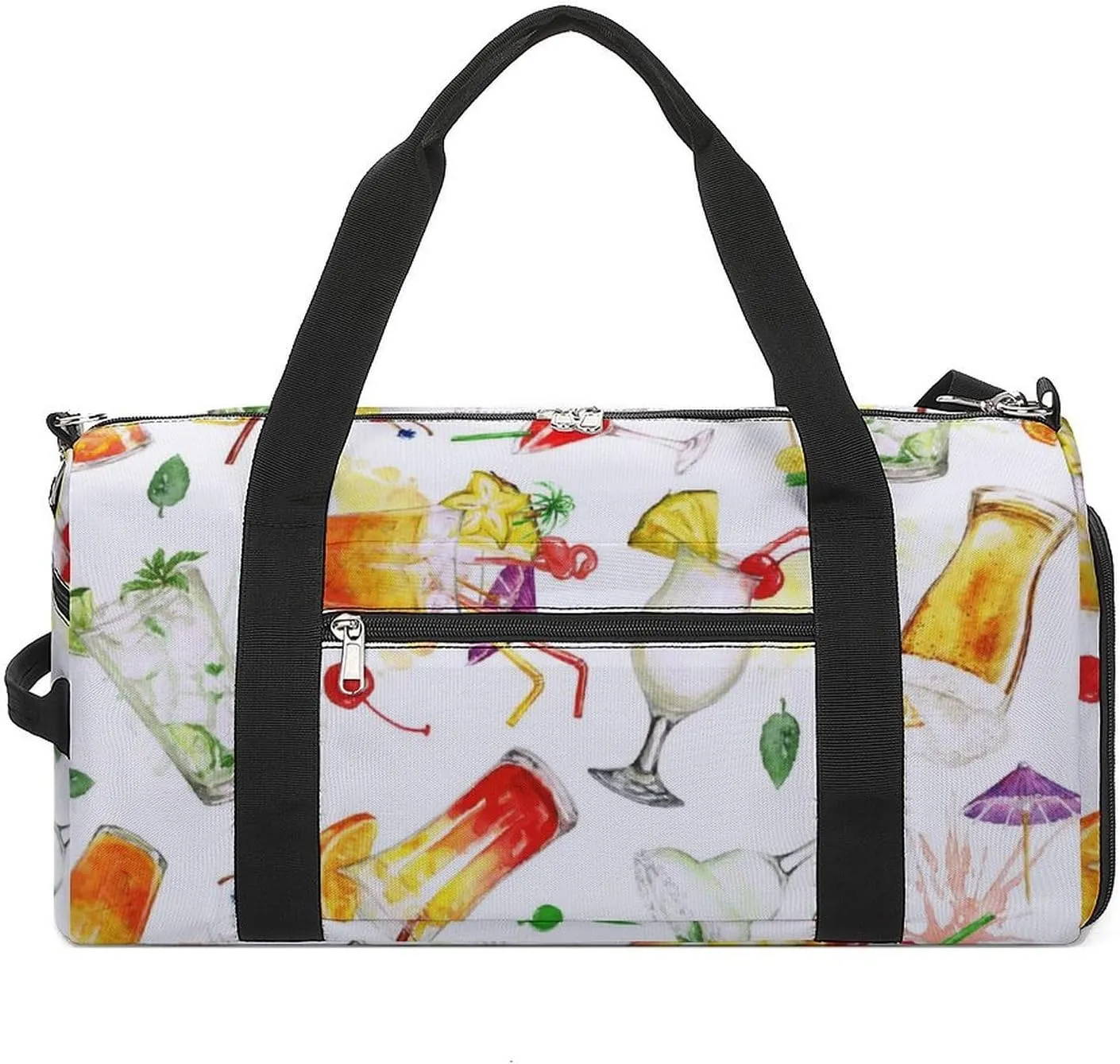 Watercolor Summer Cocktails Fitness Large Gym Bag for Unisex with Shoe Compartment & Wet Pocket