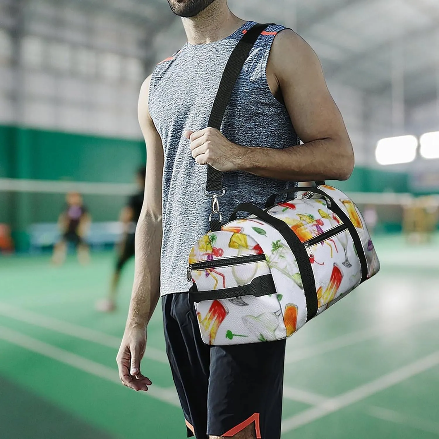 Watercolor Summer Cocktails Fitness Large Gym Bag for Unisex with Shoe Compartment & Wet Pocket