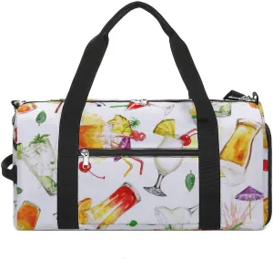 Watercolor Summer Cocktails Fitness Large Gym Bag for Unisex with Shoe Compartment & Wet Pocket