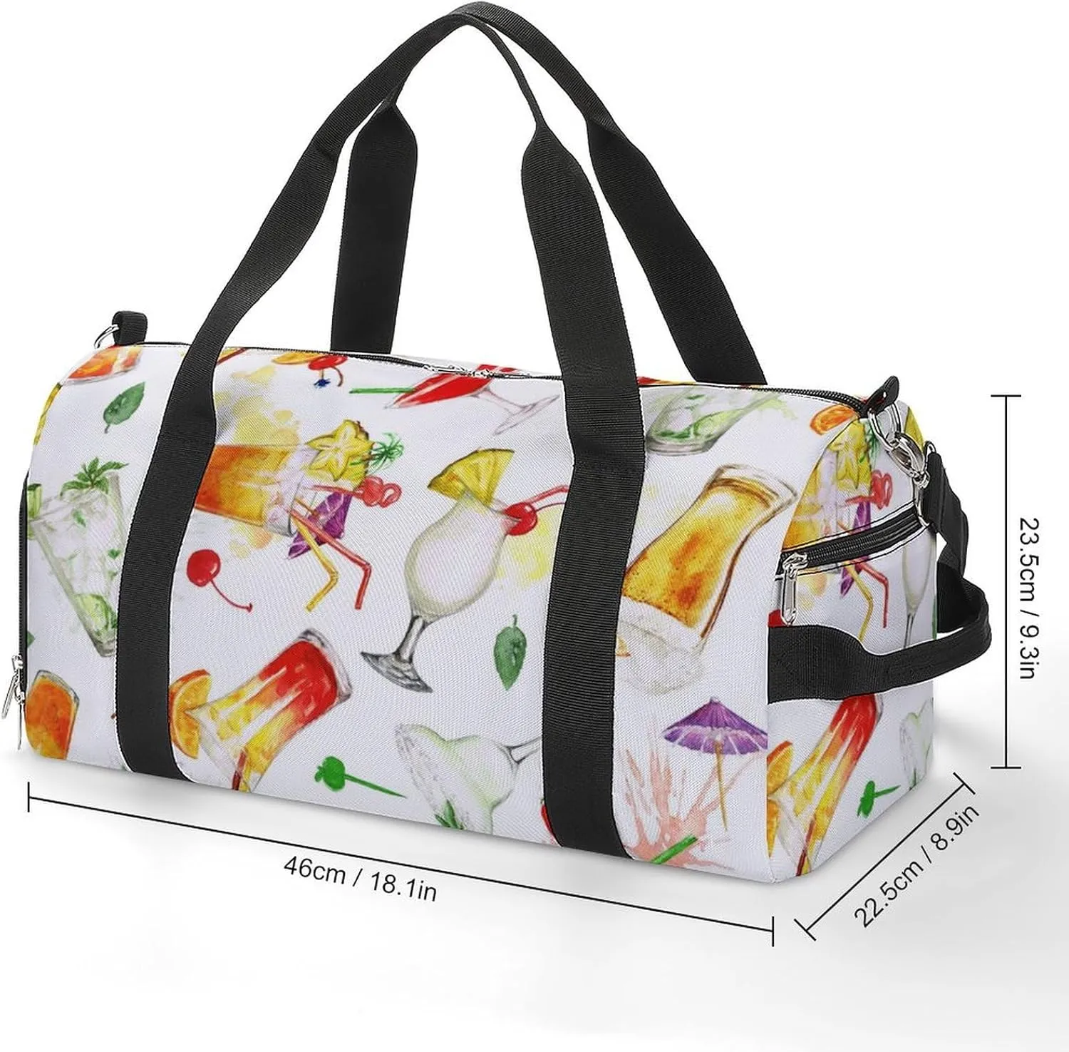 Watercolor Summer Cocktails Fitness Large Gym Bag for Unisex with Shoe Compartment & Wet Pocket