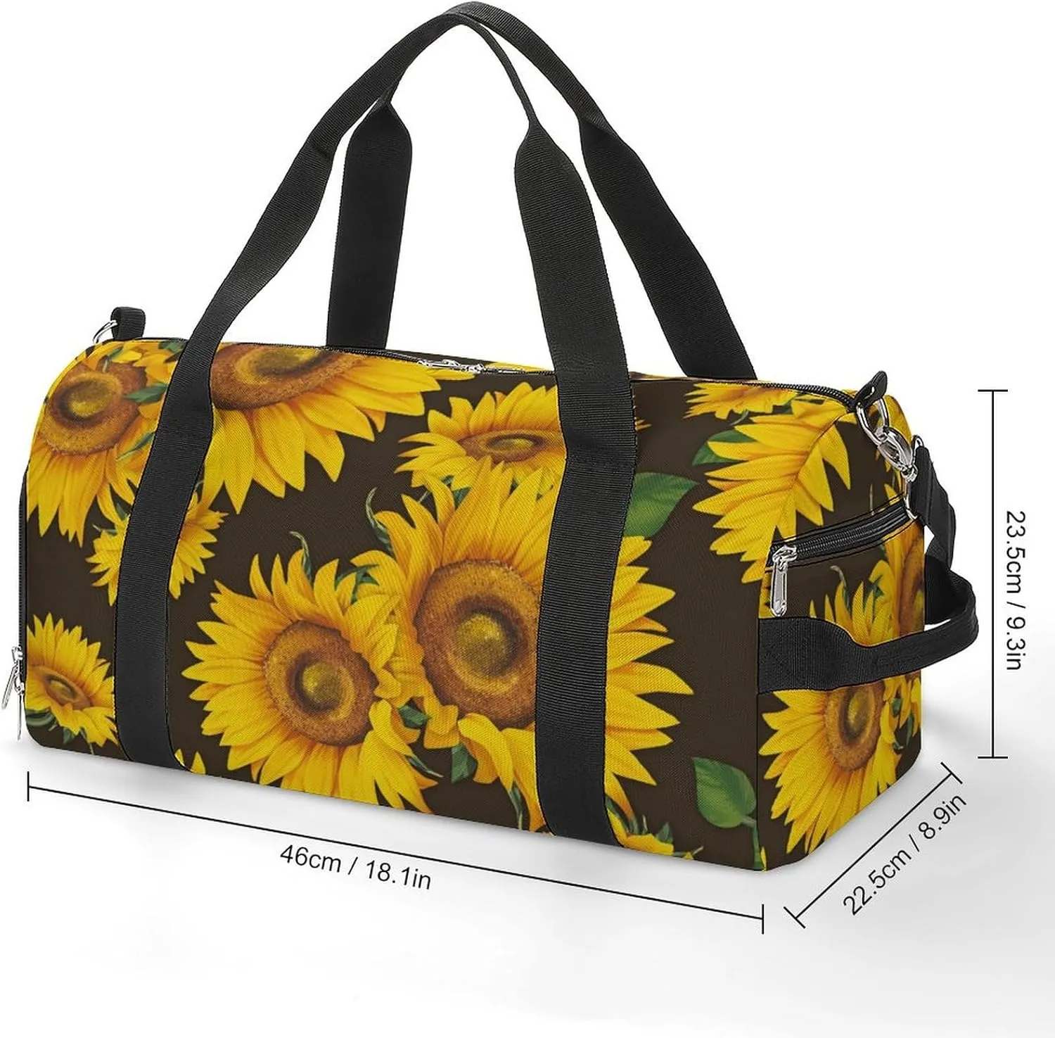 Watercolor Sunflower And Leaf Fitness Large Gym Bag for Unisex with Shoe Compartment & Wet Pocket