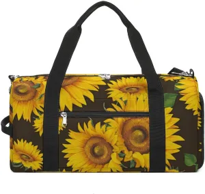 Watercolor Sunflower And Leaf Fitness Large Gym Bag for Unisex with Shoe Compartment & Wet Pocket