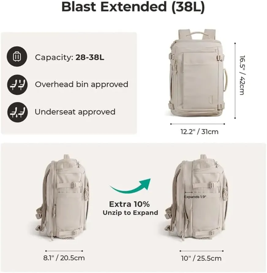 Waterproof Carry-On Travel Backpack, Backpack Waterproof Outdoor Sports, Travel Carry on Backpack Expandable for Women Men (Grey)