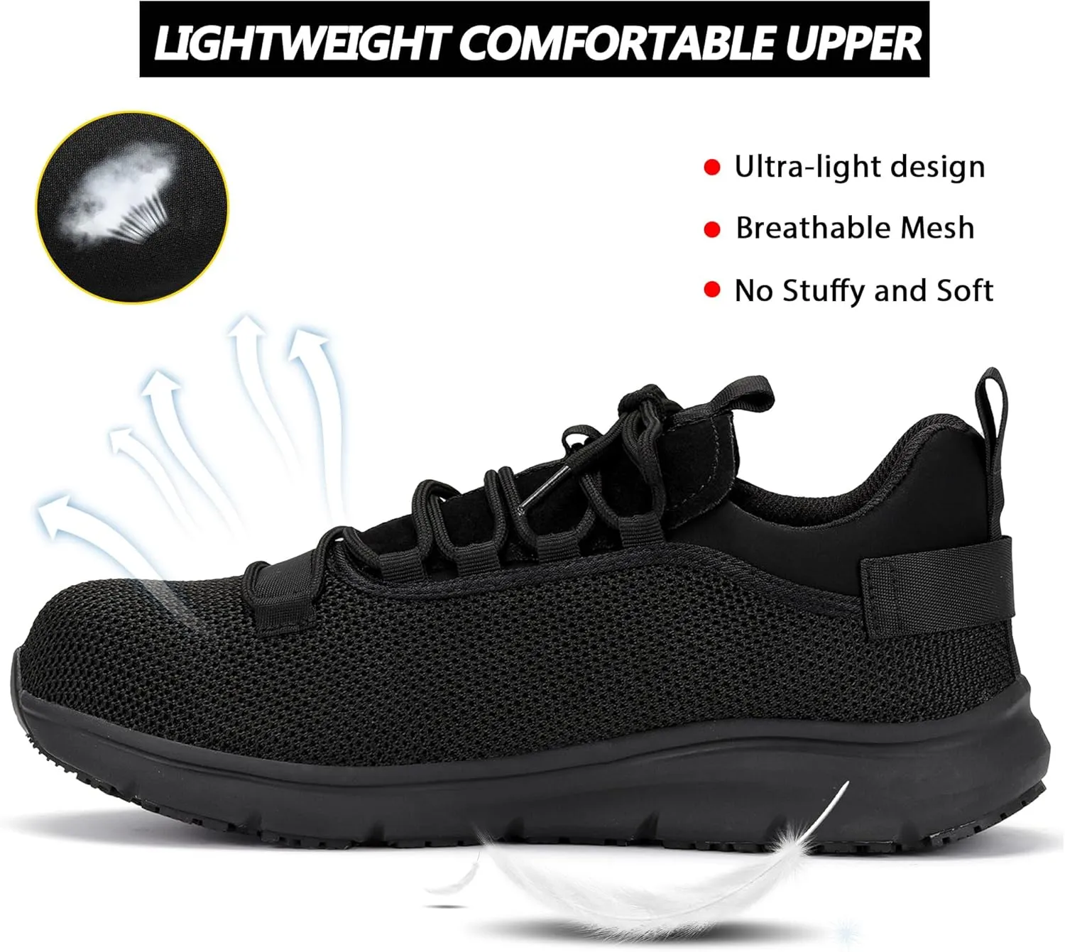 Waterproof Steel Toe Shoes for Men Women Work Shoe Lightweight Safety Sneakers Comfortable Puncture Proof Shoe Zapatos Punta de Acero para Hombres Black
