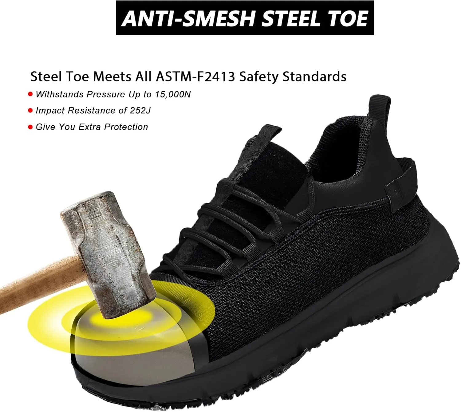 Waterproof Steel Toe Shoes for Men Women Work Shoe Lightweight Safety Sneakers Comfortable Puncture Proof Shoe Zapatos Punta de Acero para Hombres Black