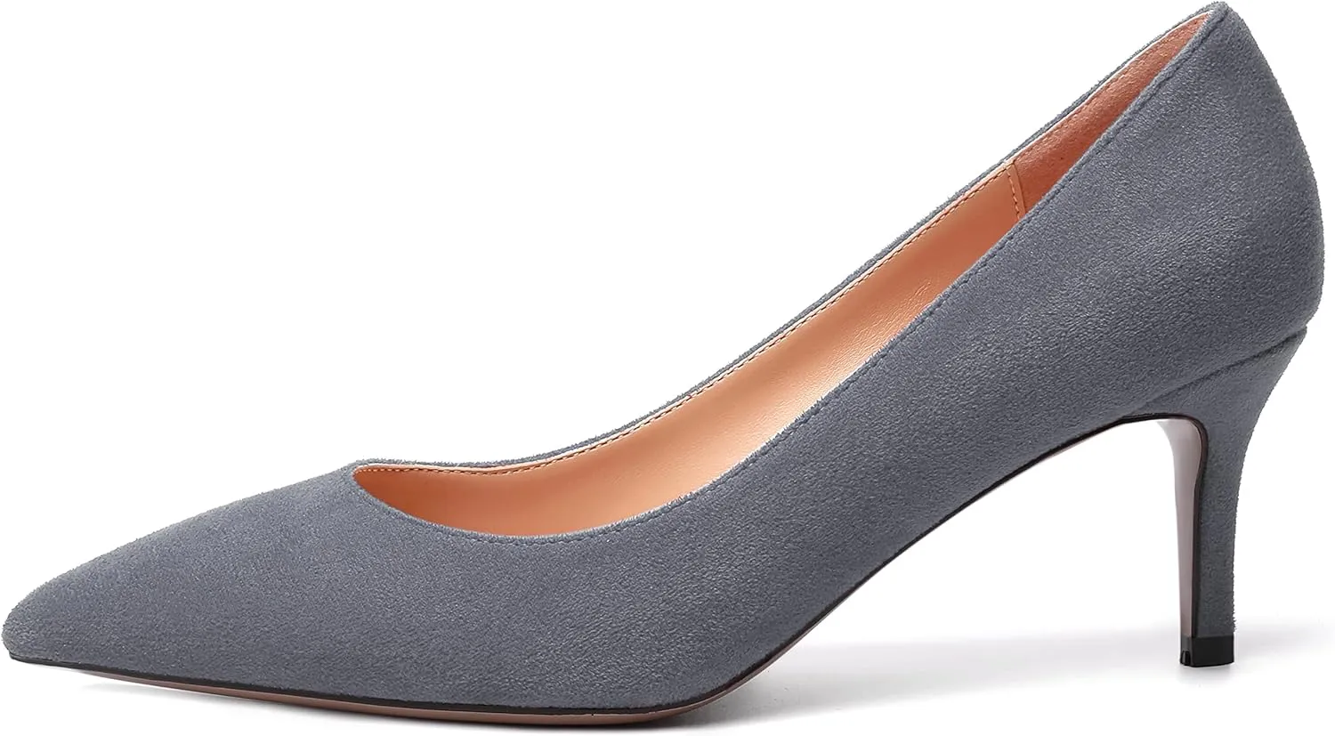 WAYDERNS Womens Pointed Toe Suede Solid Slip On Wedding Dress Stiletto Mid Heel Pumps Shoes 2.5 Inch