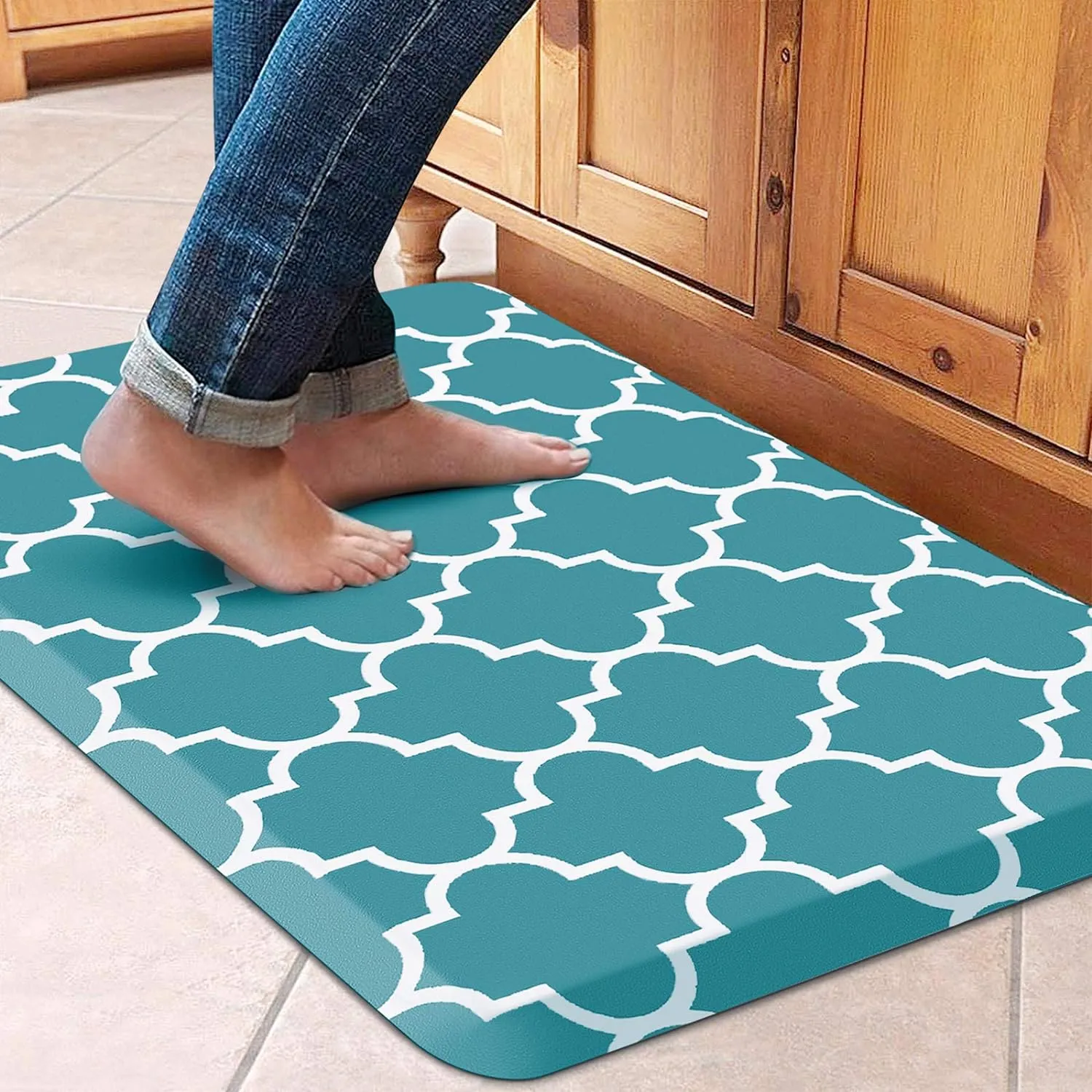WISELIFE Kitchen Mat Cushioned Anti-Fatigue Kitchen Rug,17.3"x 28",Non Slip Waterproof Kitchen Mats and Rugs Heavy Duty PVC Ergonomic Comfort Mat for Kitchen, Floor Home, Office, Sink, Laundry, Green