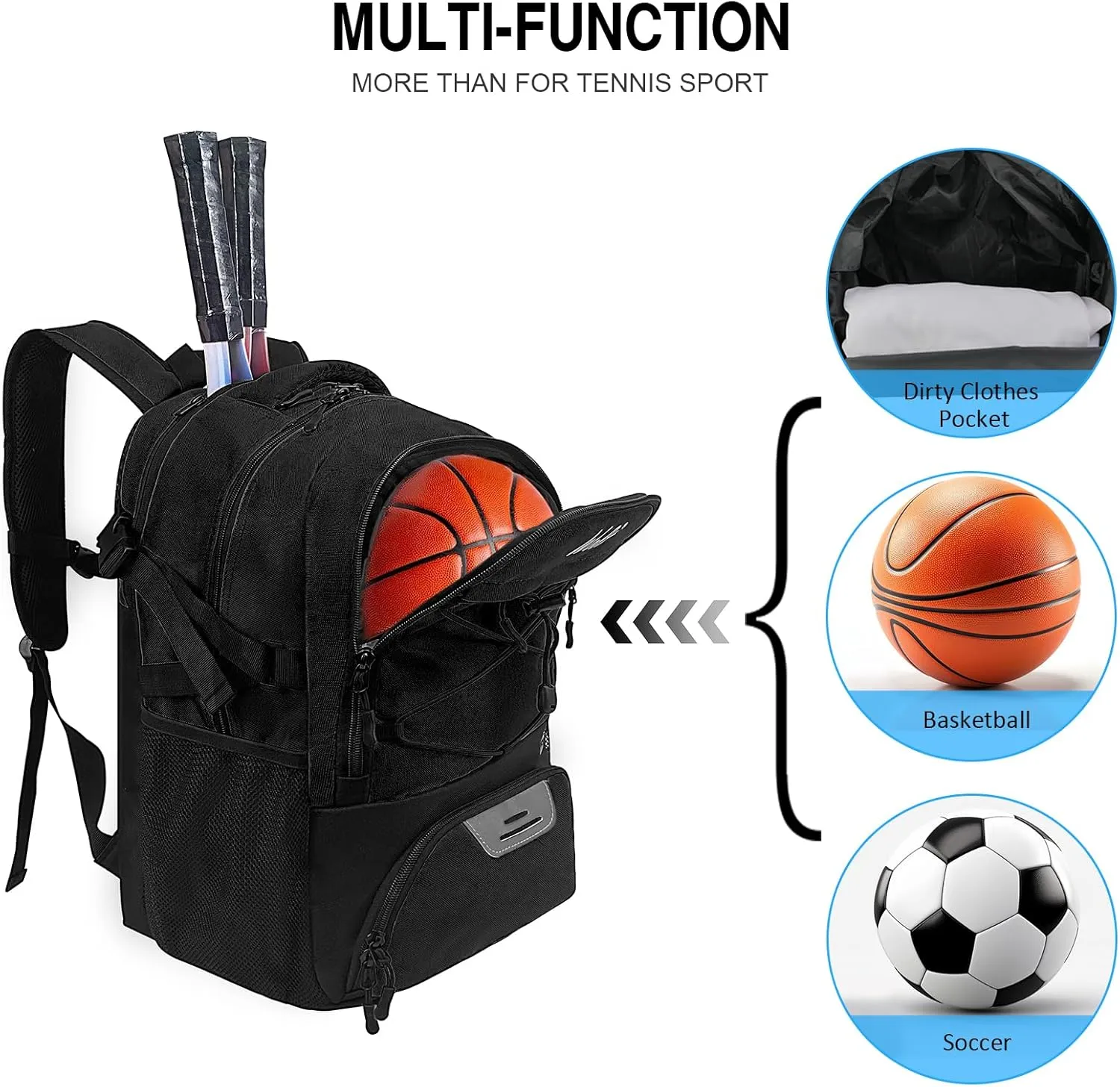 WOLT Tennis Bag - Large Tennis Racket Backpack for Men & Women - Ventilated Shoe Compartment - Holds 2 Rackets