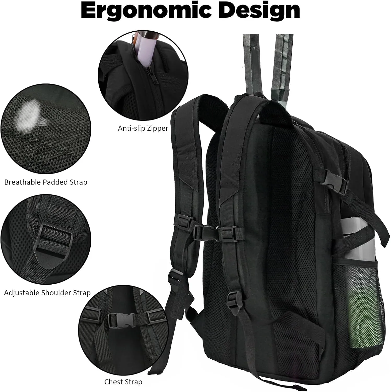 WOLT Tennis Bag - Large Tennis Racket Backpack for Men & Women - Ventilated Shoe Compartment - Holds 2 Rackets