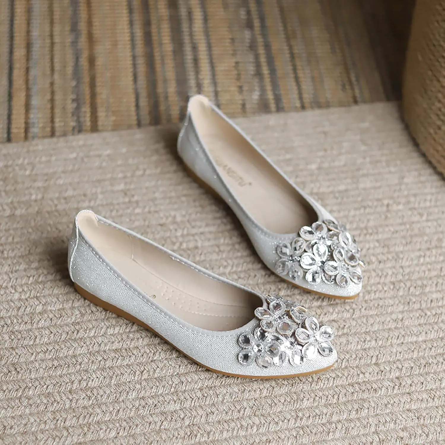 Women Ballet Flats Bling Cute Rhinestone Wedding Ballerina Shoes Foldable Sparkly Comfort Slip on Flat Shoes