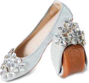 Women Ballet Flats Bling Cute Rhinestone Wedding Ballerina Shoes Foldable Sparkly Comfort Slip on Flat Shoes