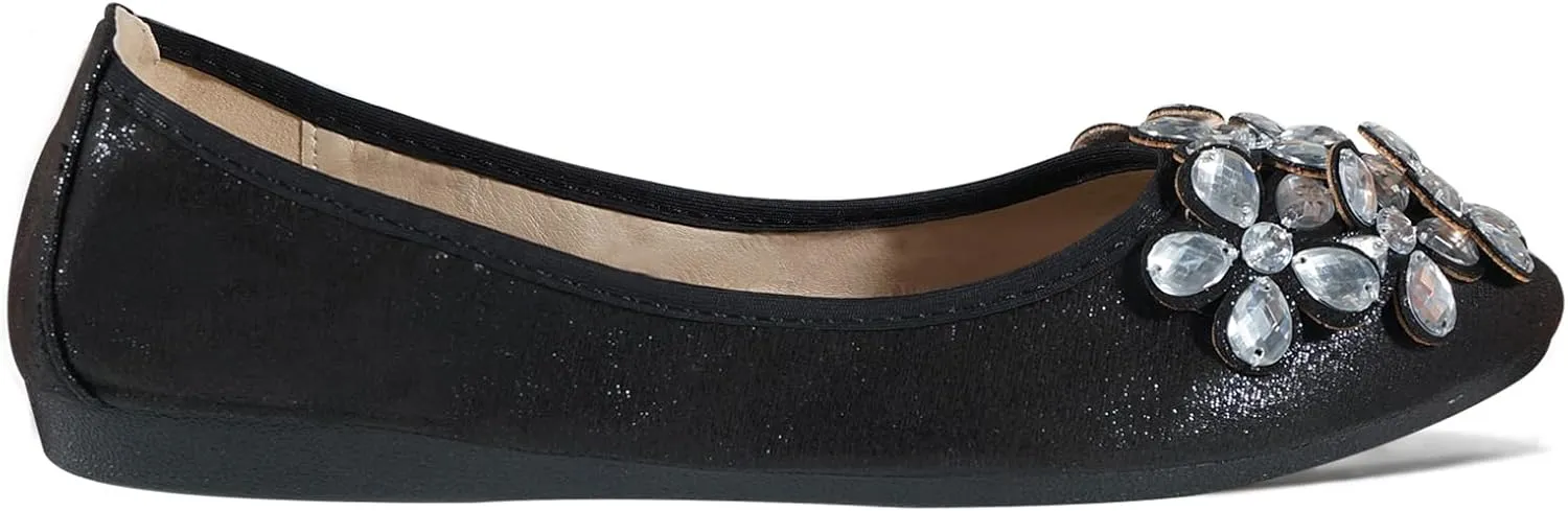 Women Ballet Flats Bling Cute Rhinestone Wedding Ballerina Shoes Foldable Sparkly Comfort Slip on Flat Shoes