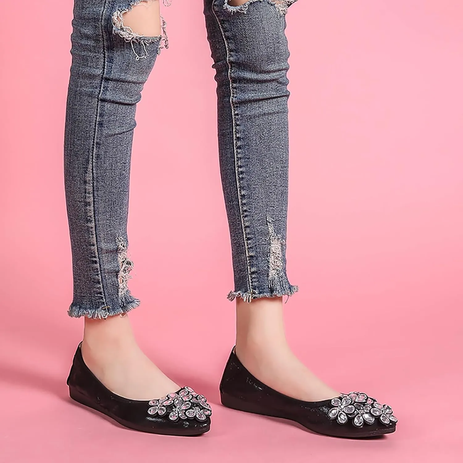 Women Ballet Flats Bling Cute Rhinestone Wedding Ballerina Shoes Foldable Sparkly Comfort Slip on Flat Shoes
