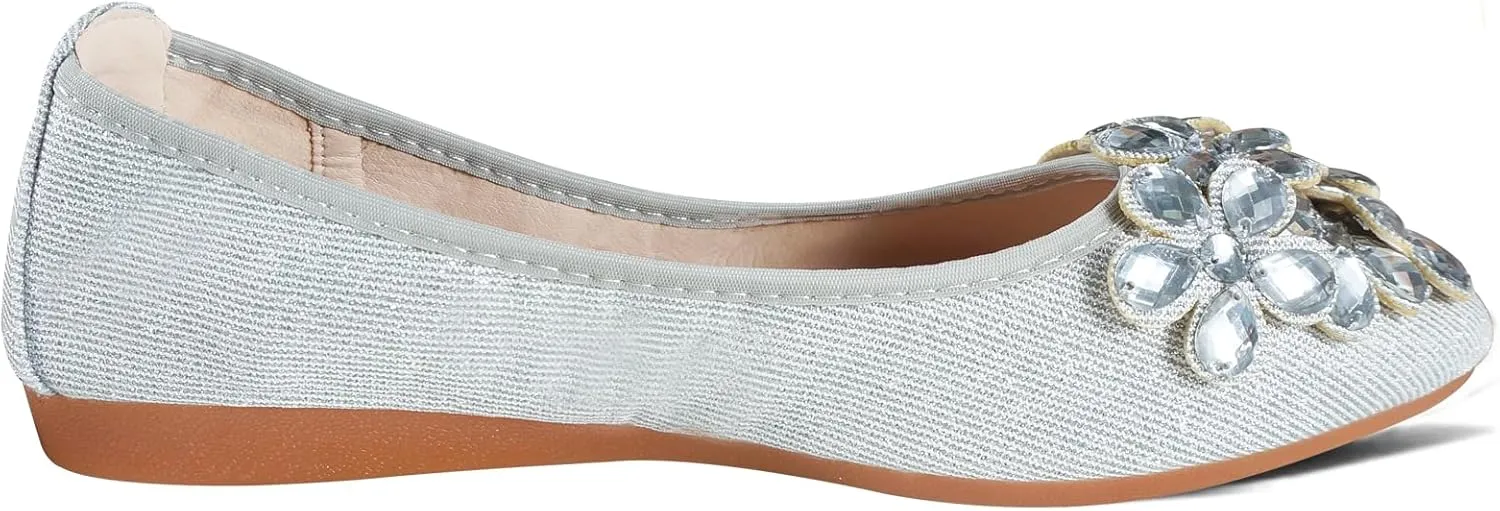 Women Ballet Flats Bling Cute Rhinestone Wedding Ballerina Shoes Foldable Sparkly Comfort Slip on Flat Shoes